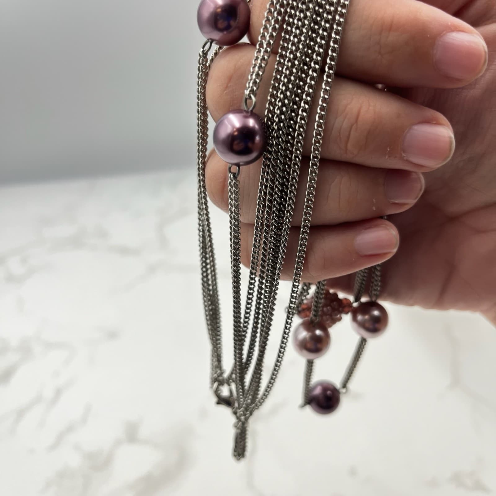 Vintage Roman (RMN) Multi-Strand Pink & Plum Beaded Statement Necklace - Thumbnail 19