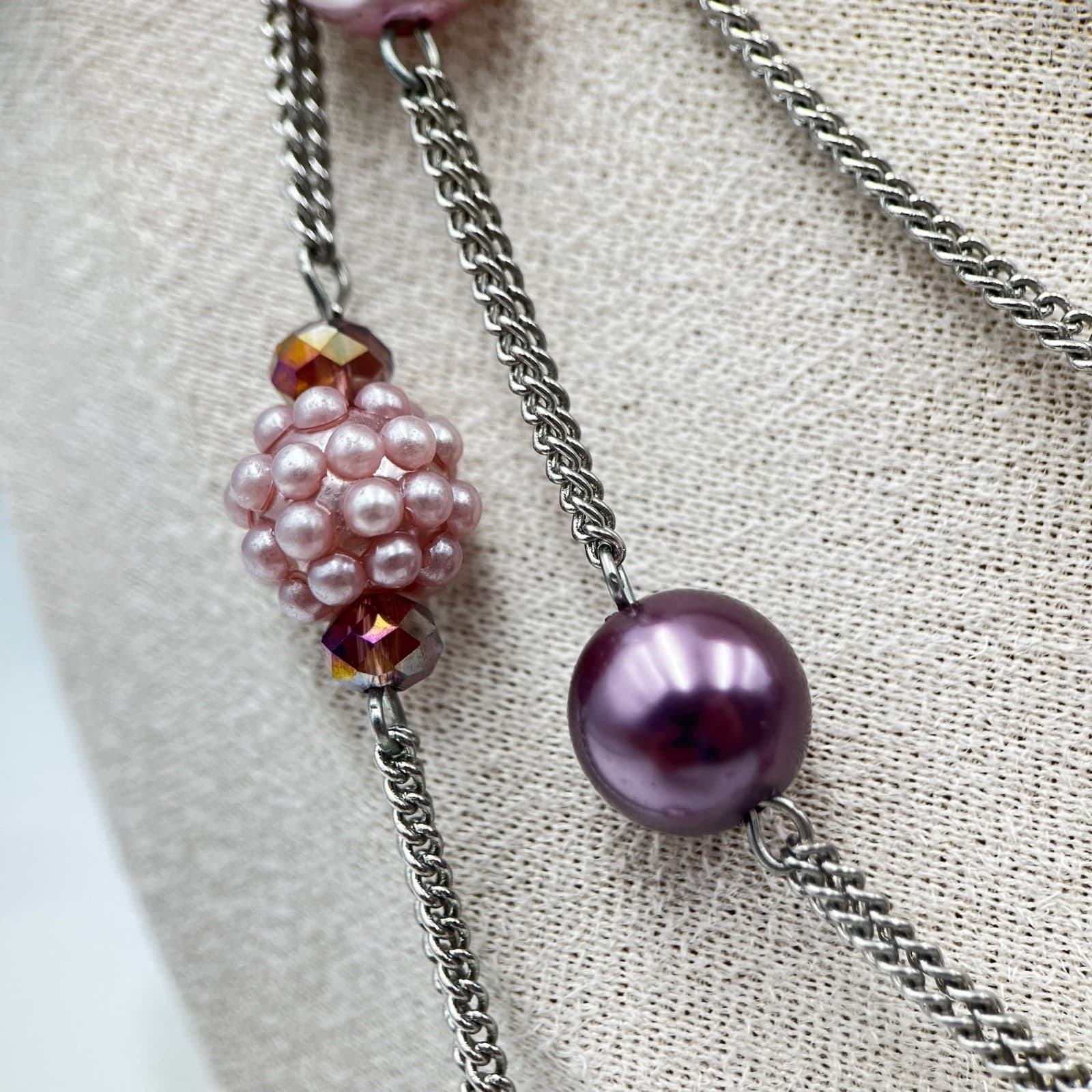 Vintage Roman (RMN) Multi-Strand Pink & Plum Beaded Statement Necklace - Thumbnail 8