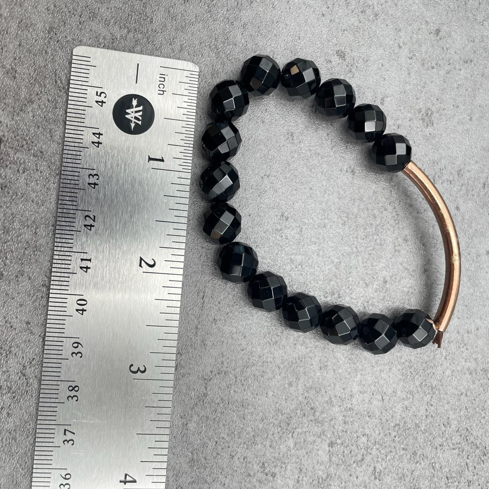 Classic Copper-Tone Fashion Boho-Chic Faceted Black Onyx Beaded Stretch Bracelet - Thumbnail 6