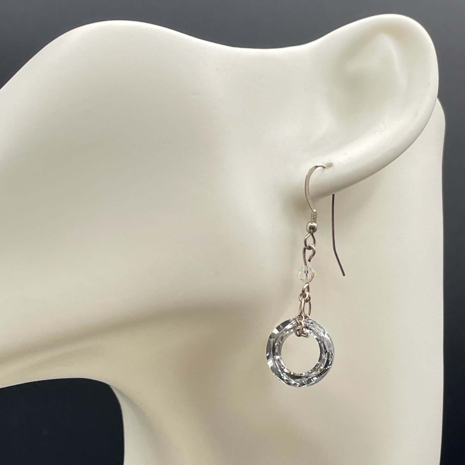 Contemporary 2000s Silver-Tone Austrian Crystal Drop Dangle French Hook Earrings - Thumbnail 8