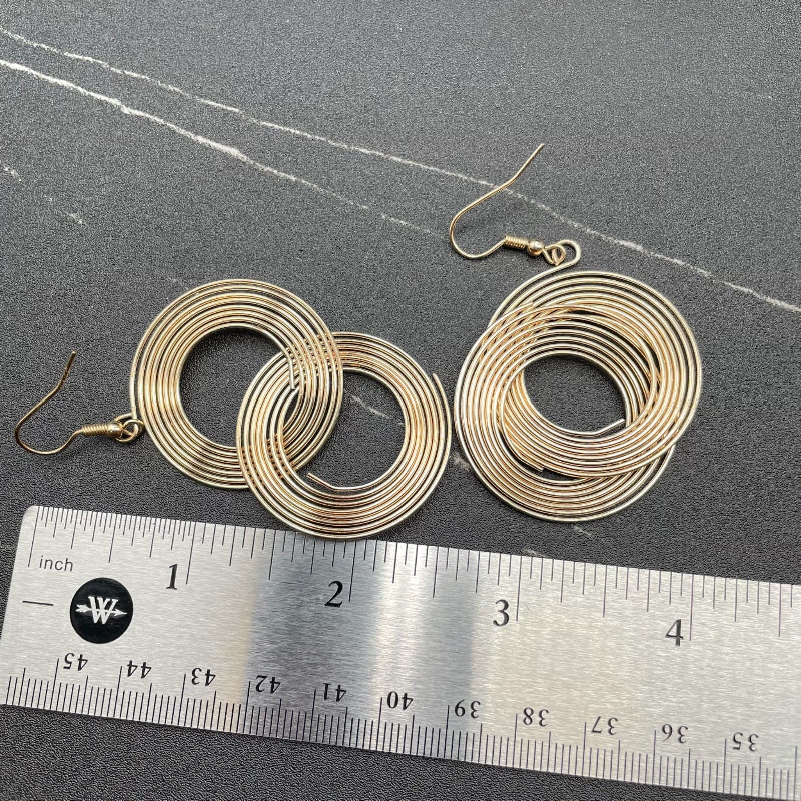 Gold-Tone Layered Interlocked Swirl Circle Hoop Dangle Drop French Hook Earrings - Thumbnail 8