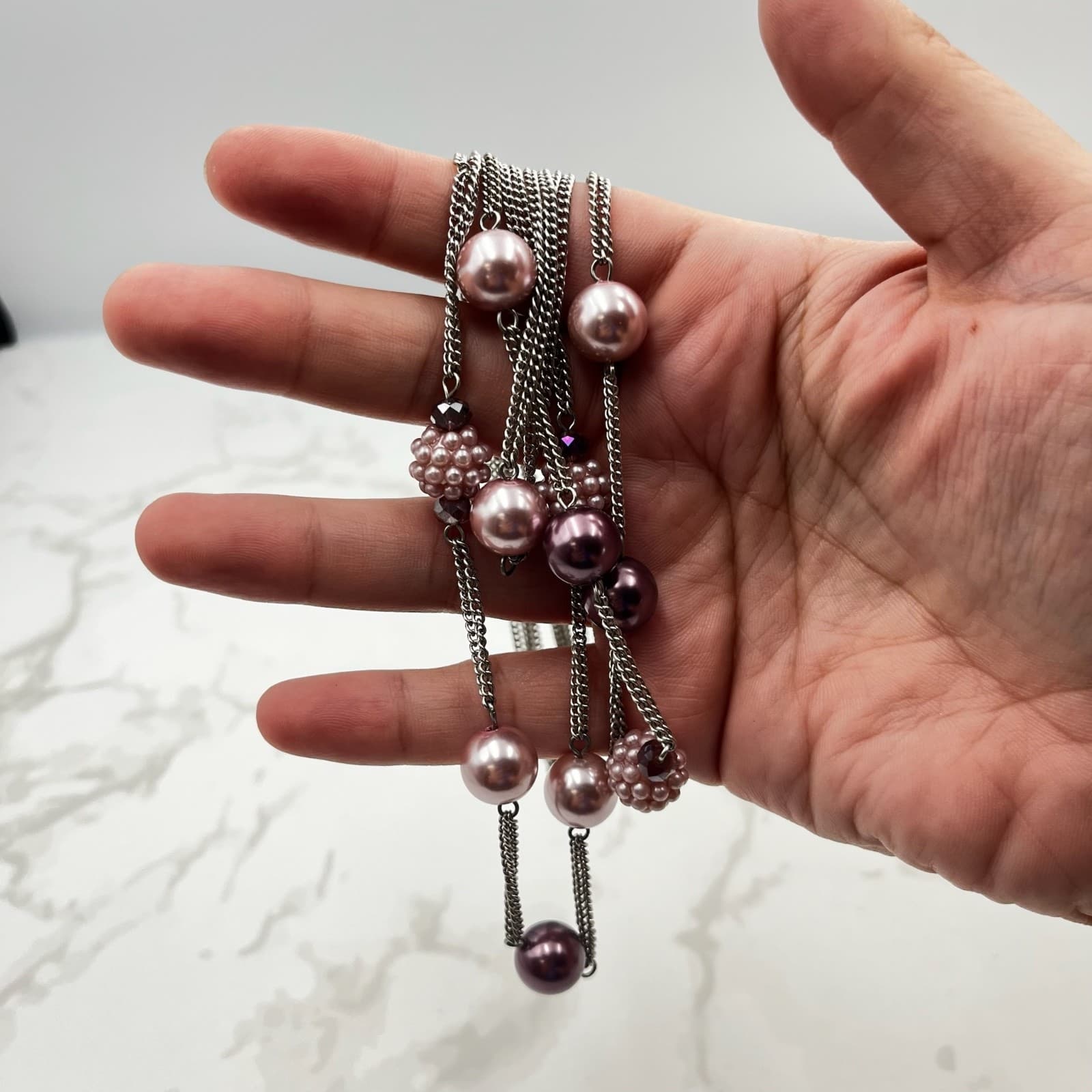 Vintage Roman (RMN) Multi-Strand Pink & Plum Beaded Statement Necklace - Thumbnail 17