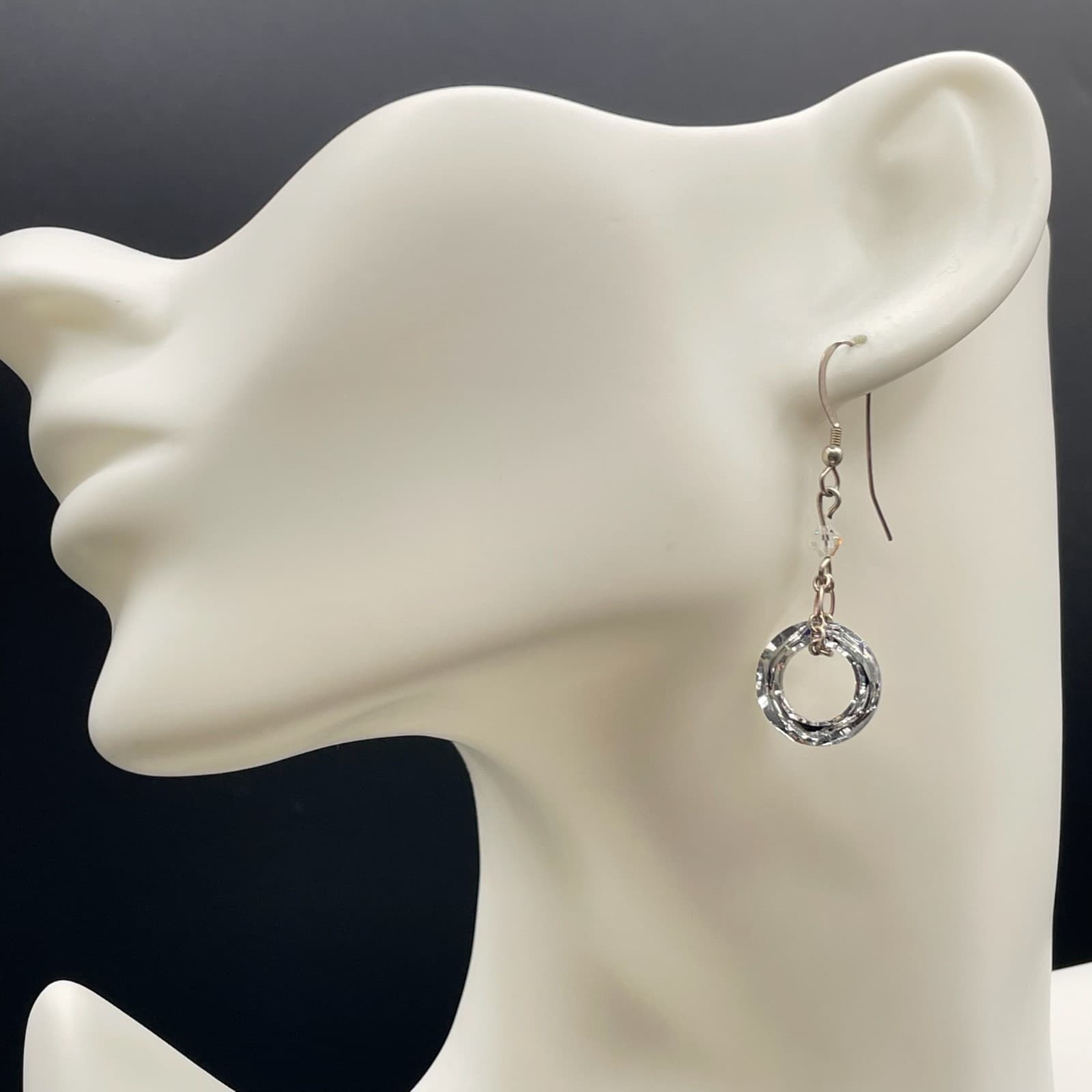 Contemporary 2000s Silver-Tone Austrian Crystal Drop Dangle French Hook Earrings - Image 1