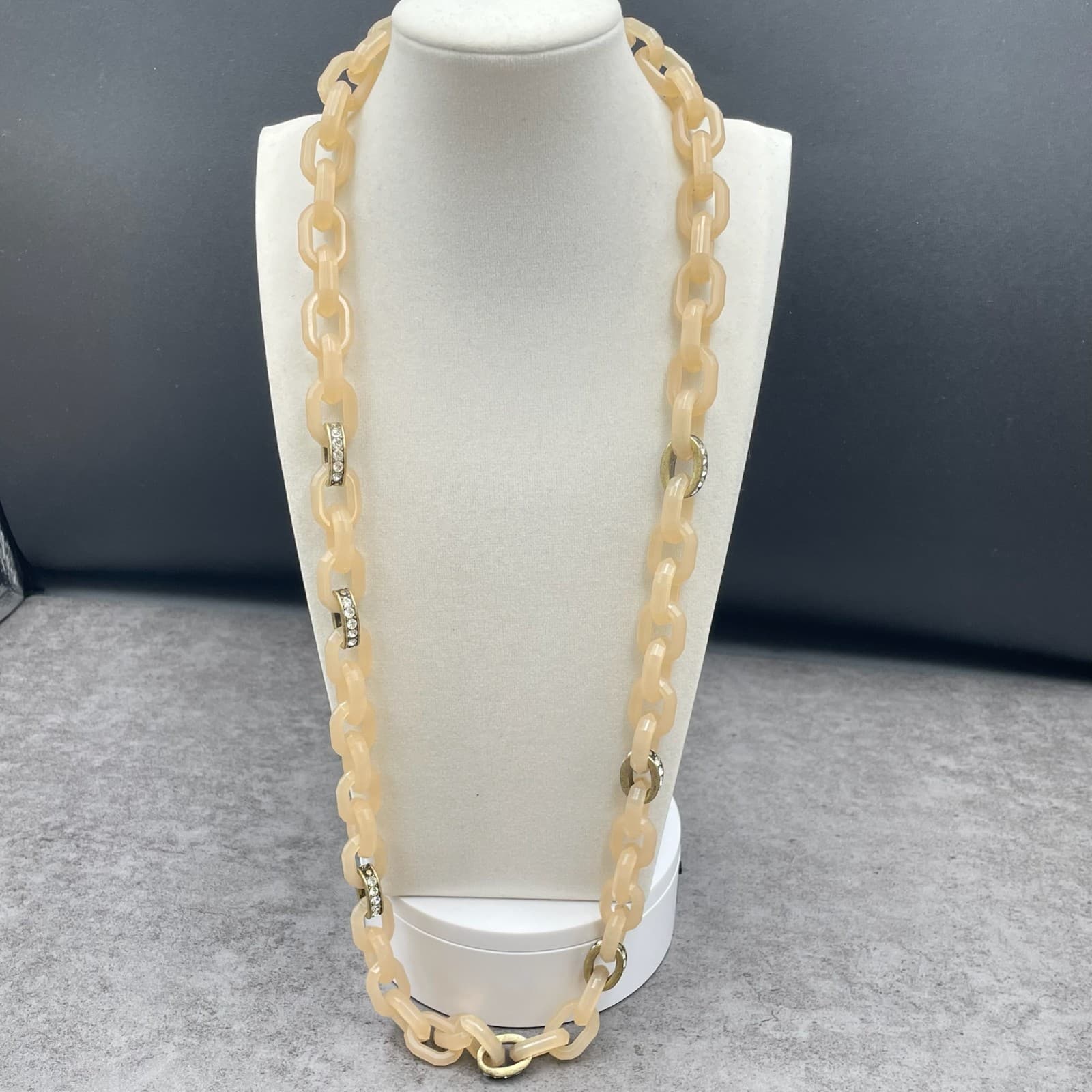 Nude Tone Rhinestone Embellished Faceted Resin Chunky Link Statement Necklace - Image 1