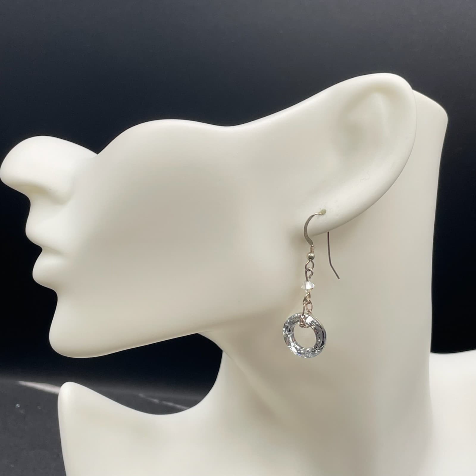 Contemporary 2000s Silver-Tone Austrian Crystal Drop Dangle French Hook Earrings - Thumbnail 7