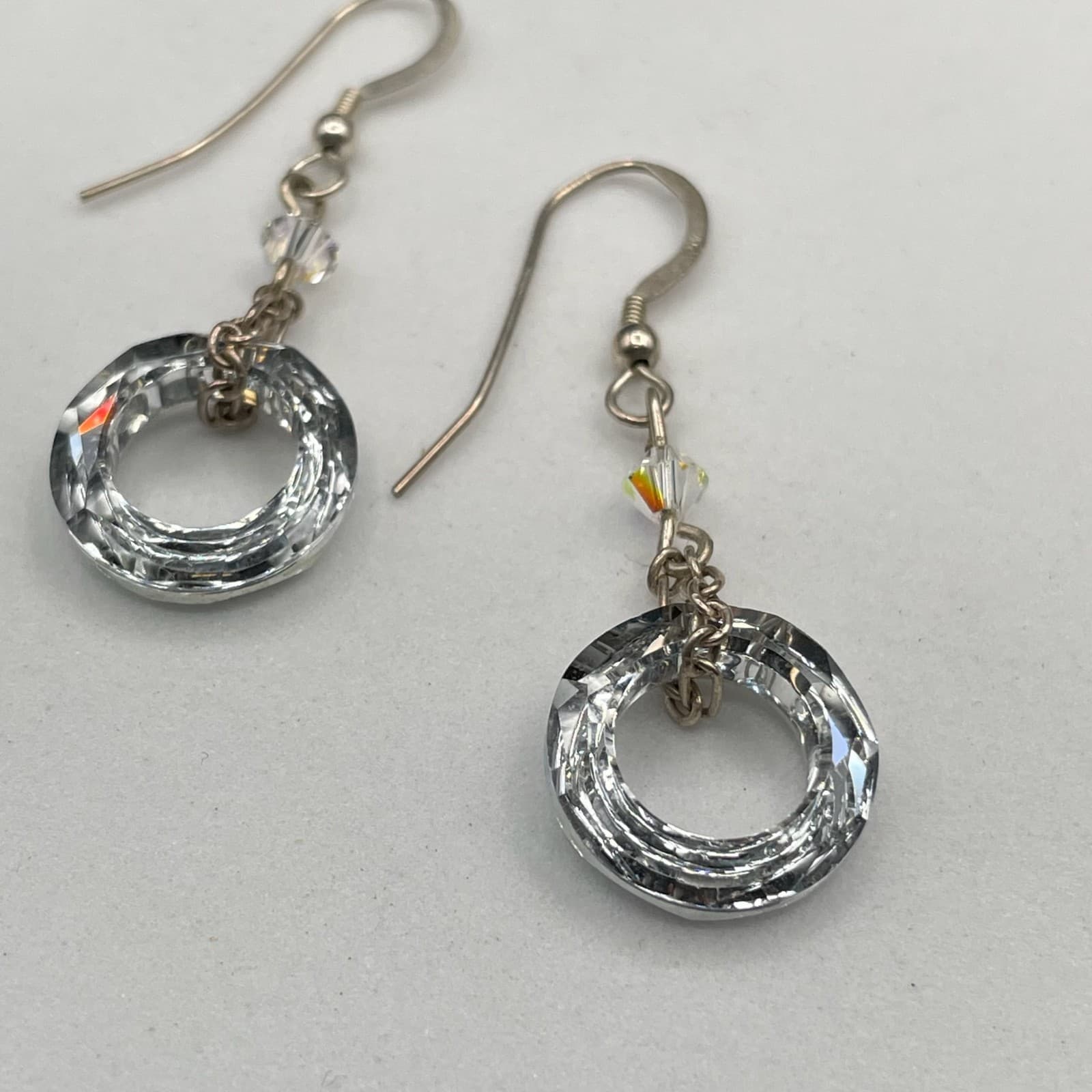 Contemporary 2000s Silver-Tone Austrian Crystal Drop Dangle French Hook Earrings - Thumbnail 5
