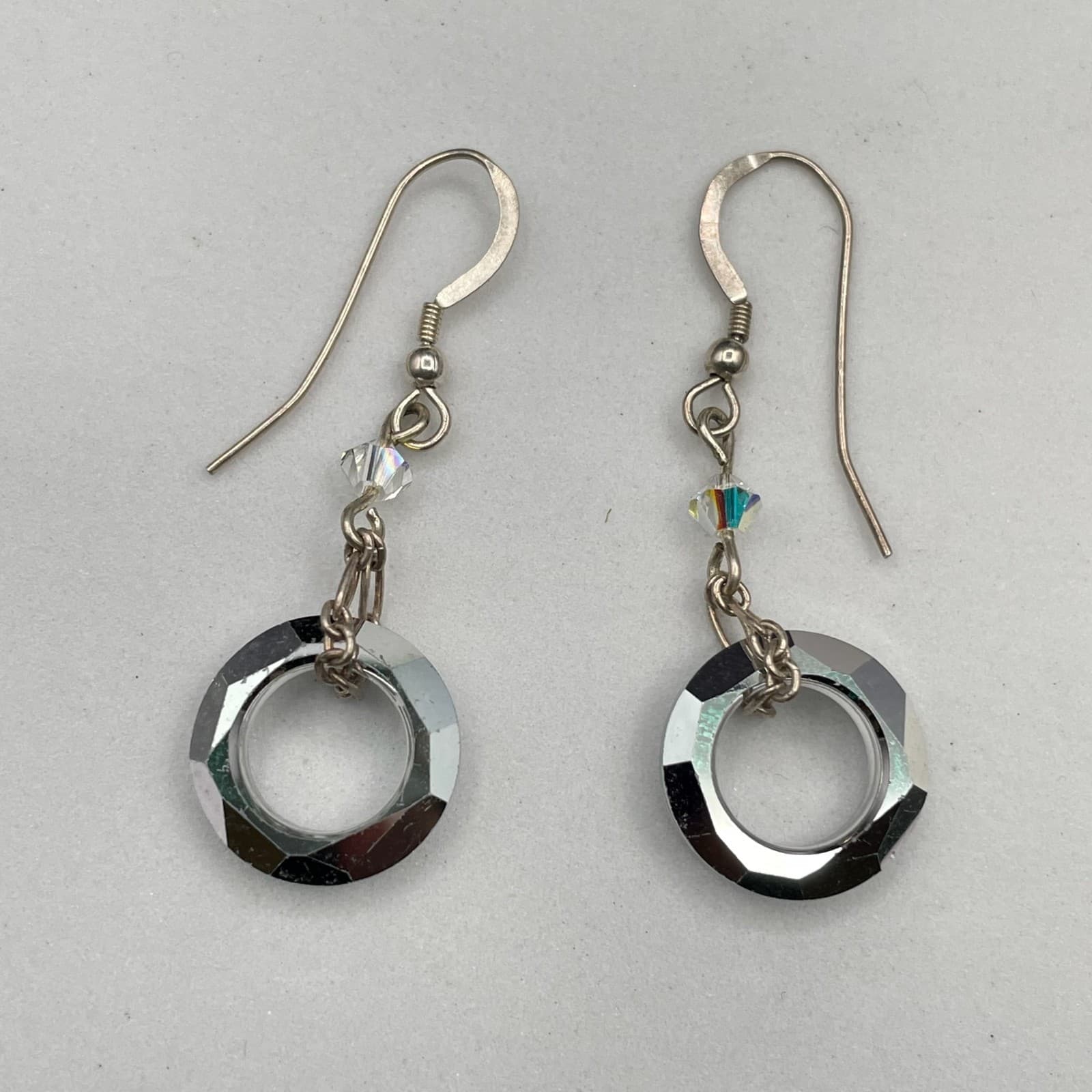 Contemporary 2000s Silver-Tone Austrian Crystal Drop Dangle French Hook Earrings - Thumbnail 3