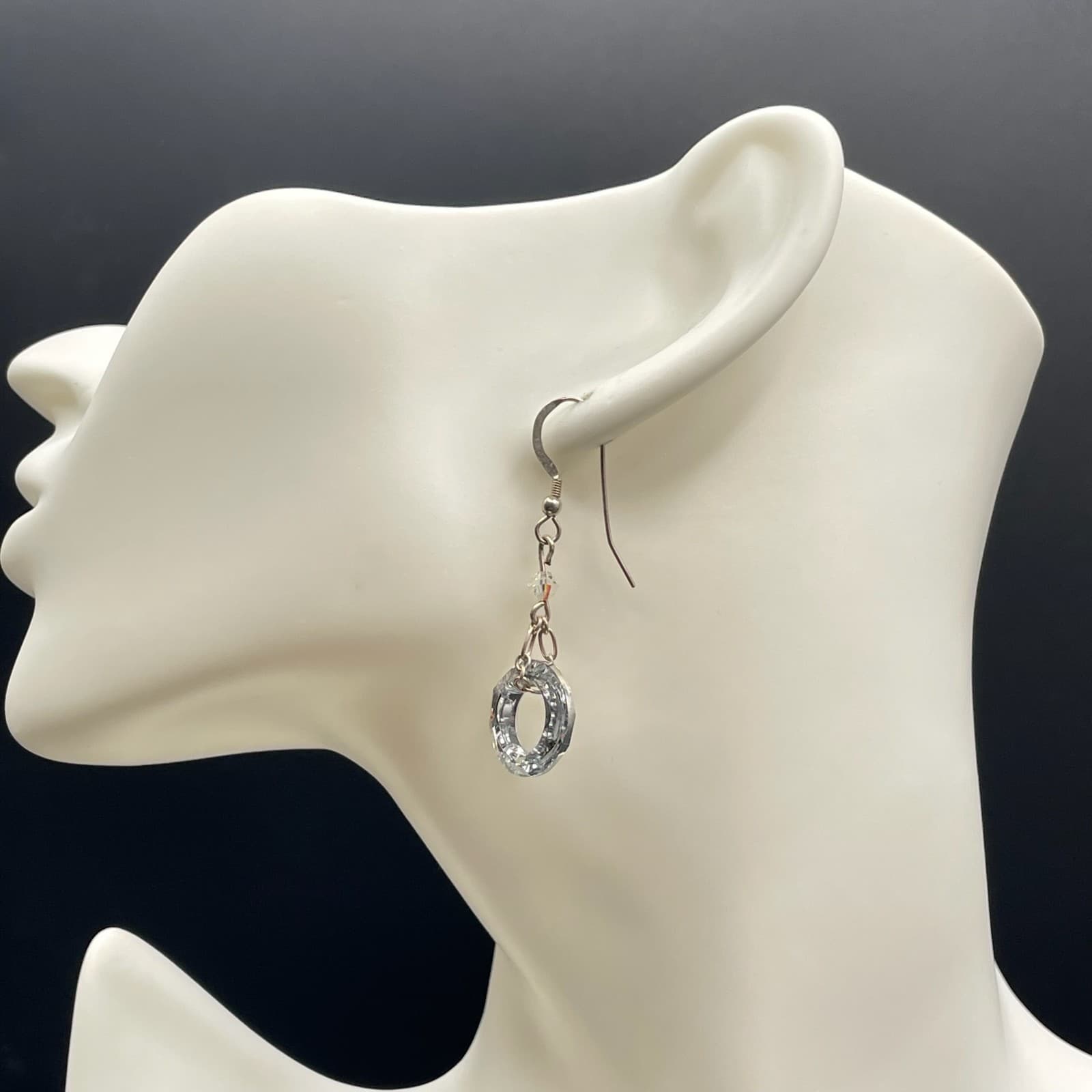 Contemporary 2000s Silver-Tone Austrian Crystal Drop Dangle French Hook Earrings - Thumbnail 9