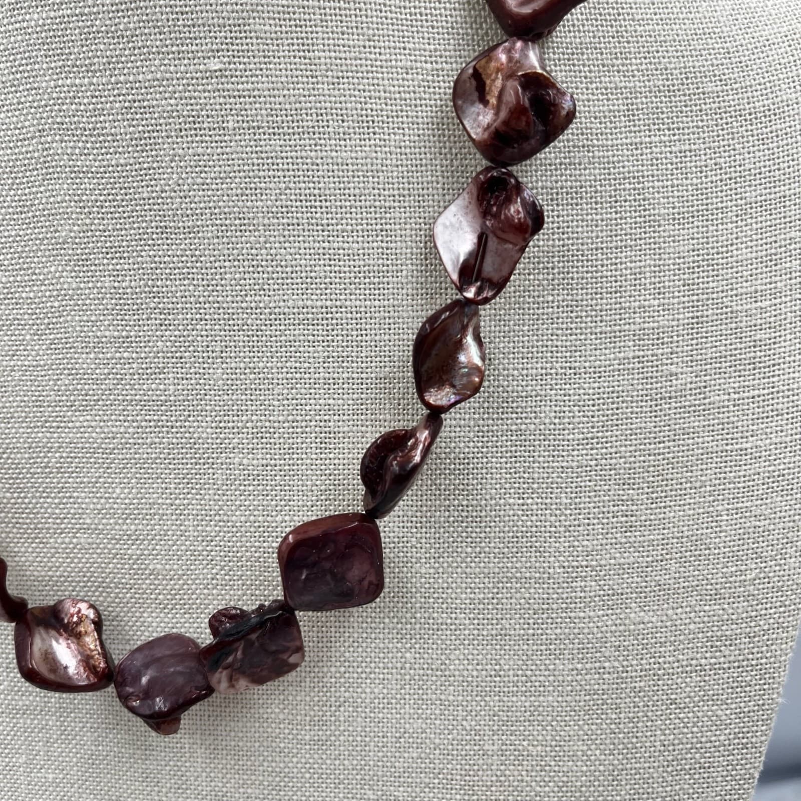 Vintage Iridescent Brown Shell Nugget Necklace Natural Organic Boho Style - Thumbnail 2
