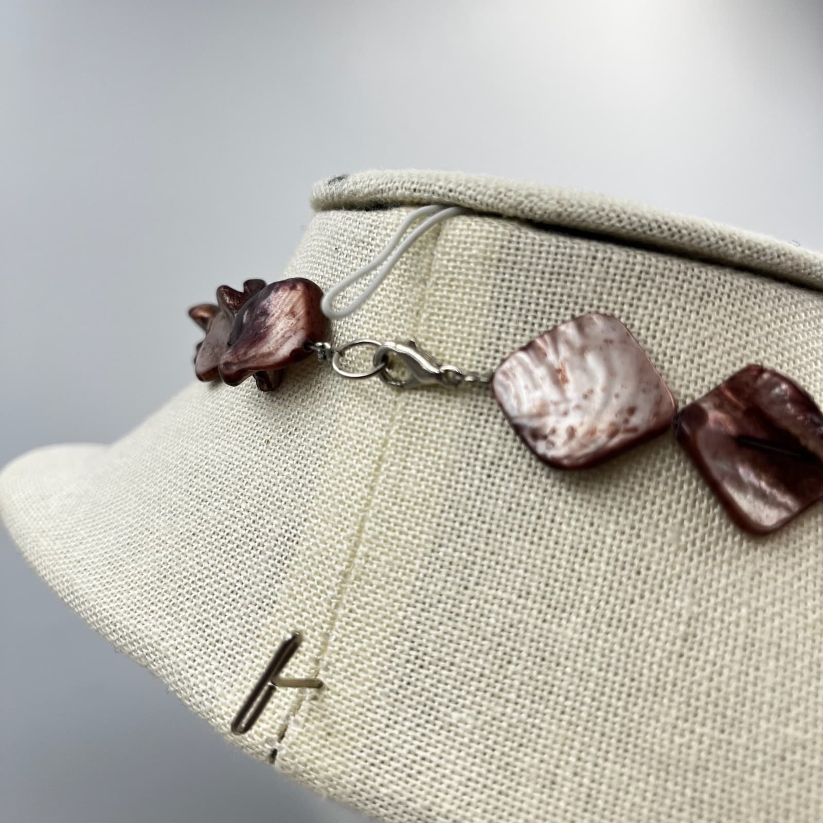 Vintage Iridescent Brown Shell Nugget Necklace Natural Organic Boho Style - Thumbnail 10