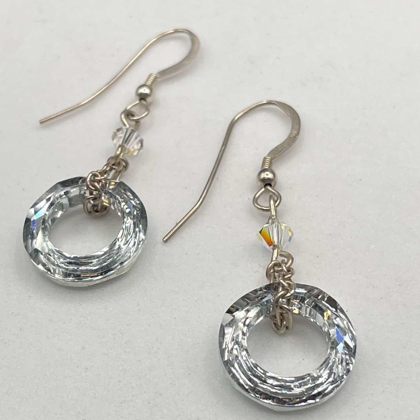 Contemporary 2000s Silver-Tone Austrian Crystal Drop Dangle French Hook Earrings - Thumbnail 6
