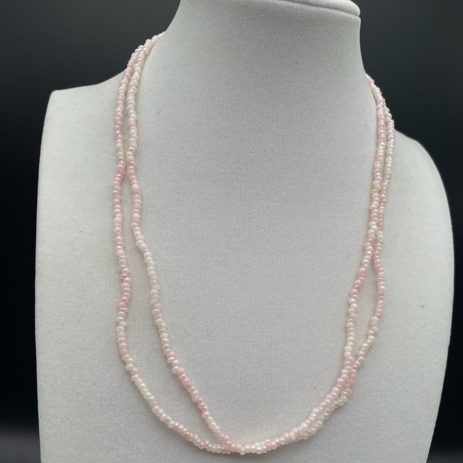 Vintage Pink Long Seed Bead Necklace Flapper Boho Layering Glass Excellent - Thumbnail 5