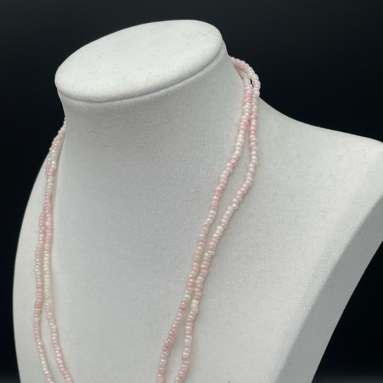 Vintage Pink Long Seed Bead Necklace Flapper Boho Layering Glass Excellent - Thumbnail 9