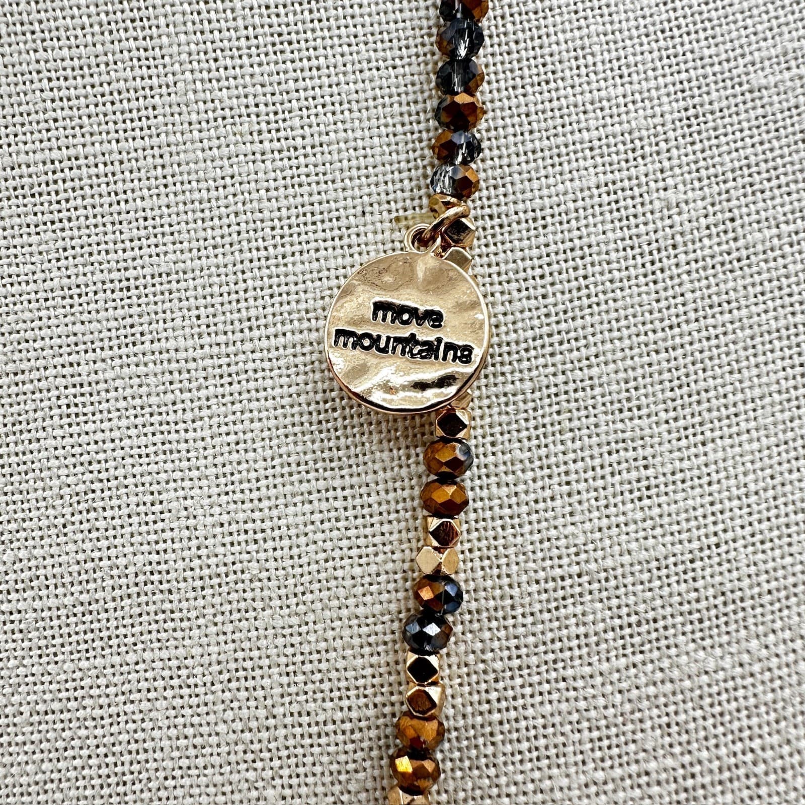 Vintage Move Mountains Deep Berry Faceted Garnets Gold-Tone Beaded Charm - Thumbnail 5