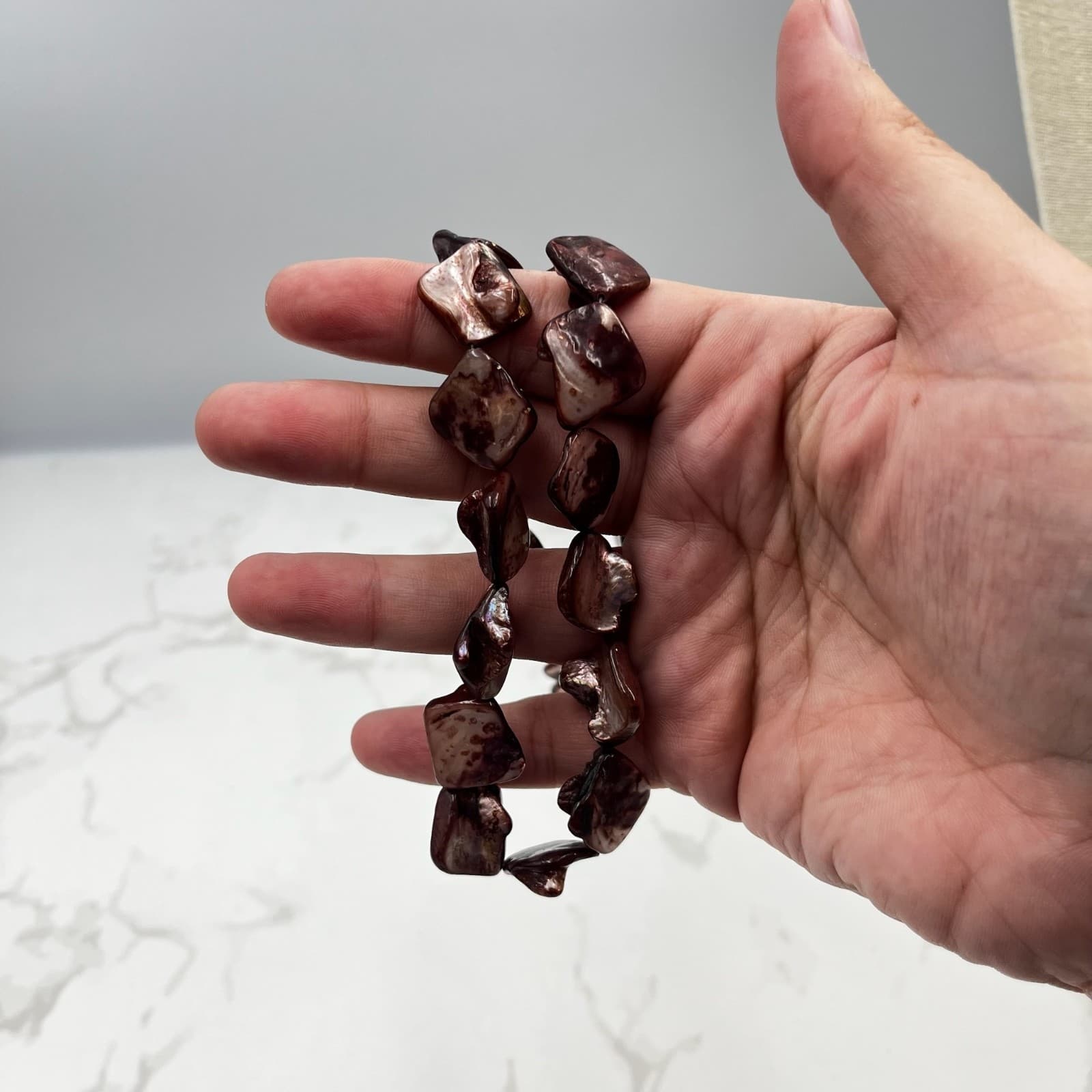 Vintage Iridescent Brown Shell Nugget Necklace Natural Organic Boho Style - Thumbnail 11