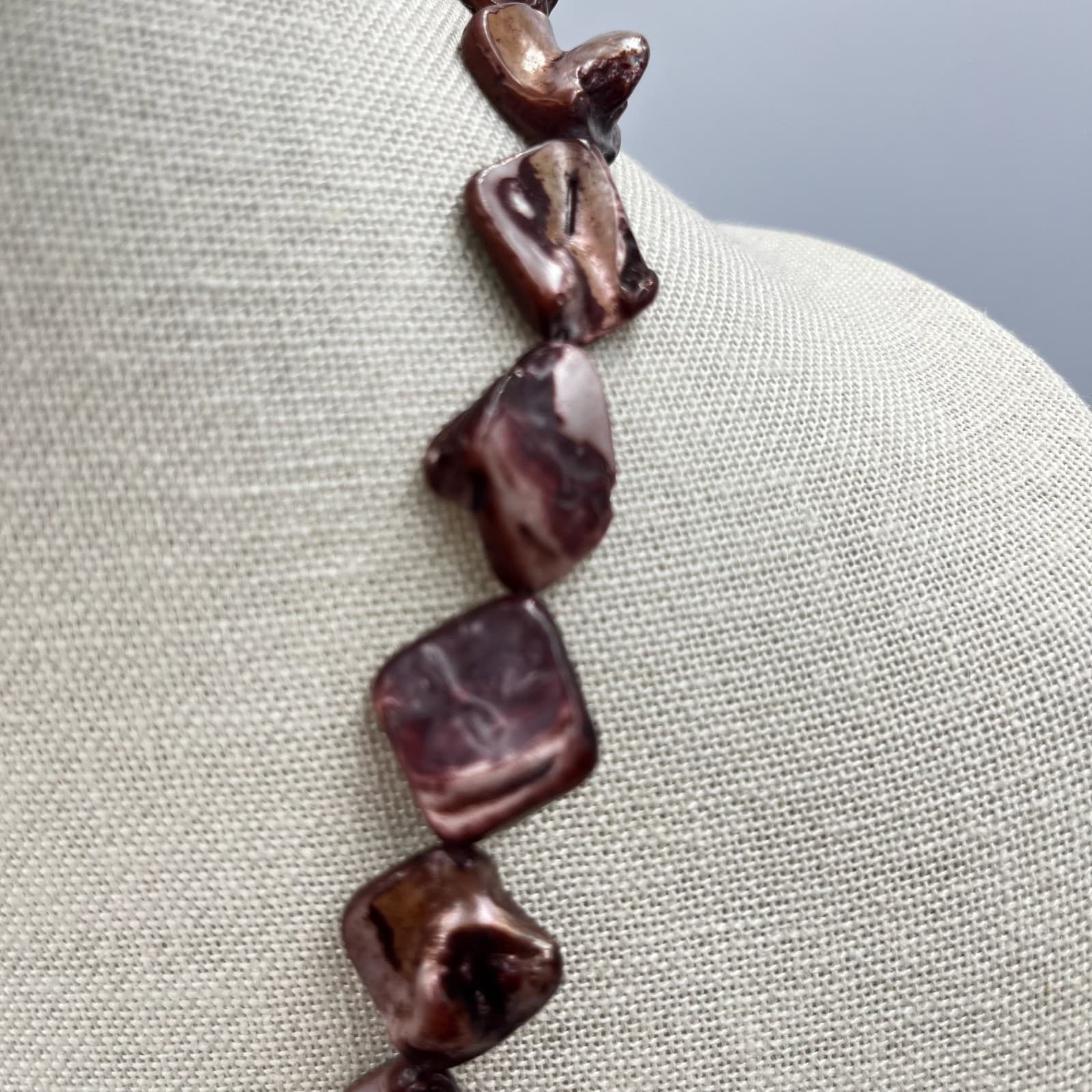 Vintage Iridescent Brown Shell Nugget Necklace Natural Organic Boho Style - Thumbnail 3