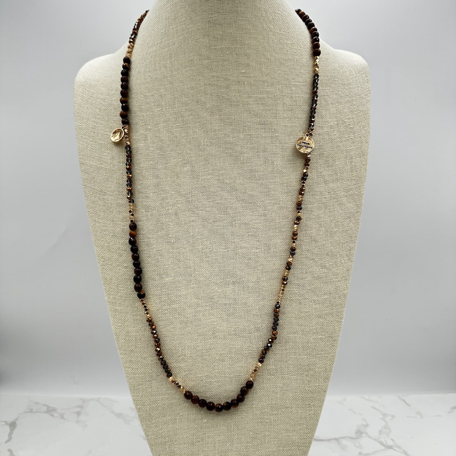 Vintage Move Mountains Deep Berry Faceted Garnets Gold-Tone Beaded Charm - Image 1