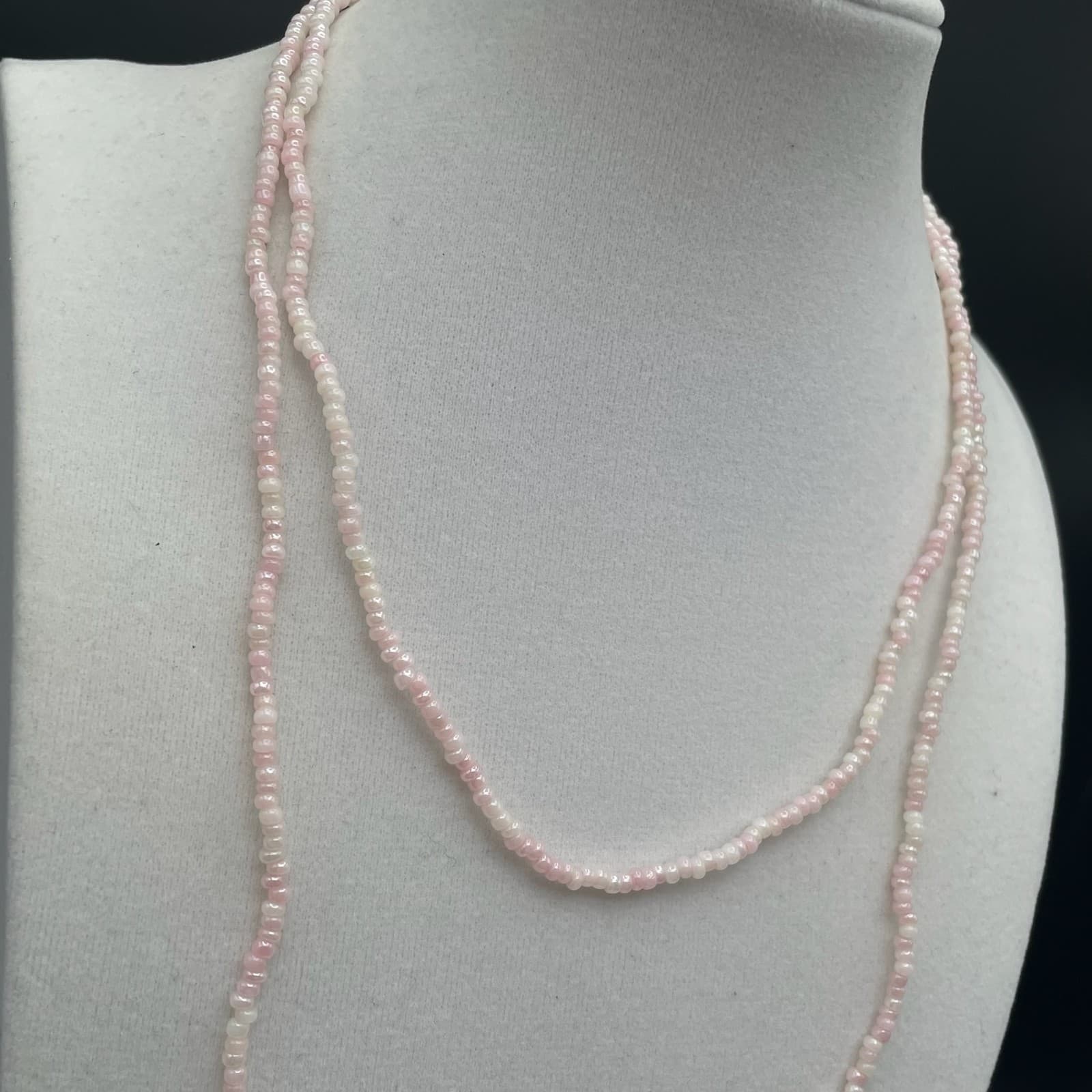 Vintage Pink Long Seed Bead Necklace Flapper Boho Layering Glass Excellent - Thumbnail 3