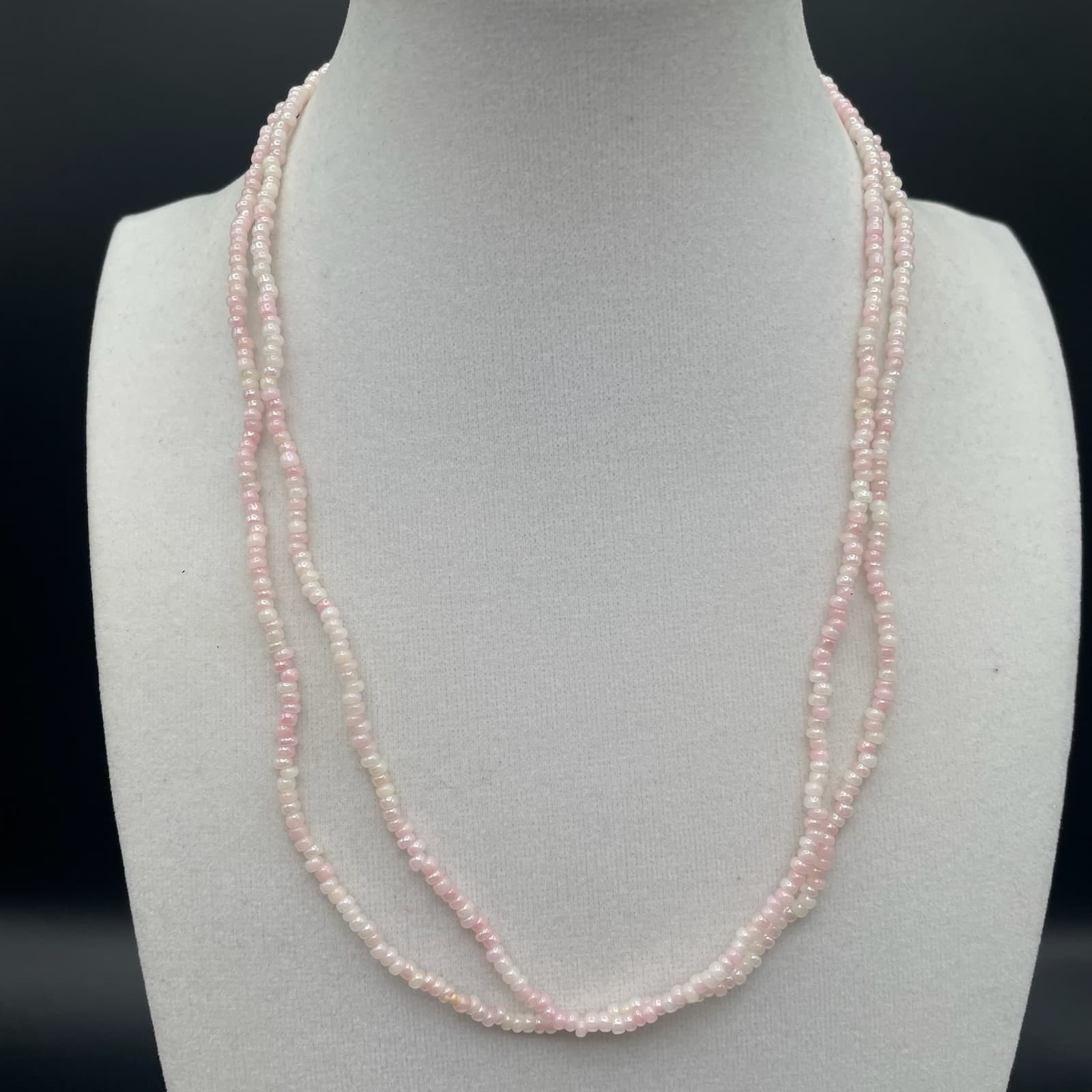 Vintage Pink Long Seed Bead Necklace Flapper Boho Layering Glass Excellent - Thumbnail 4