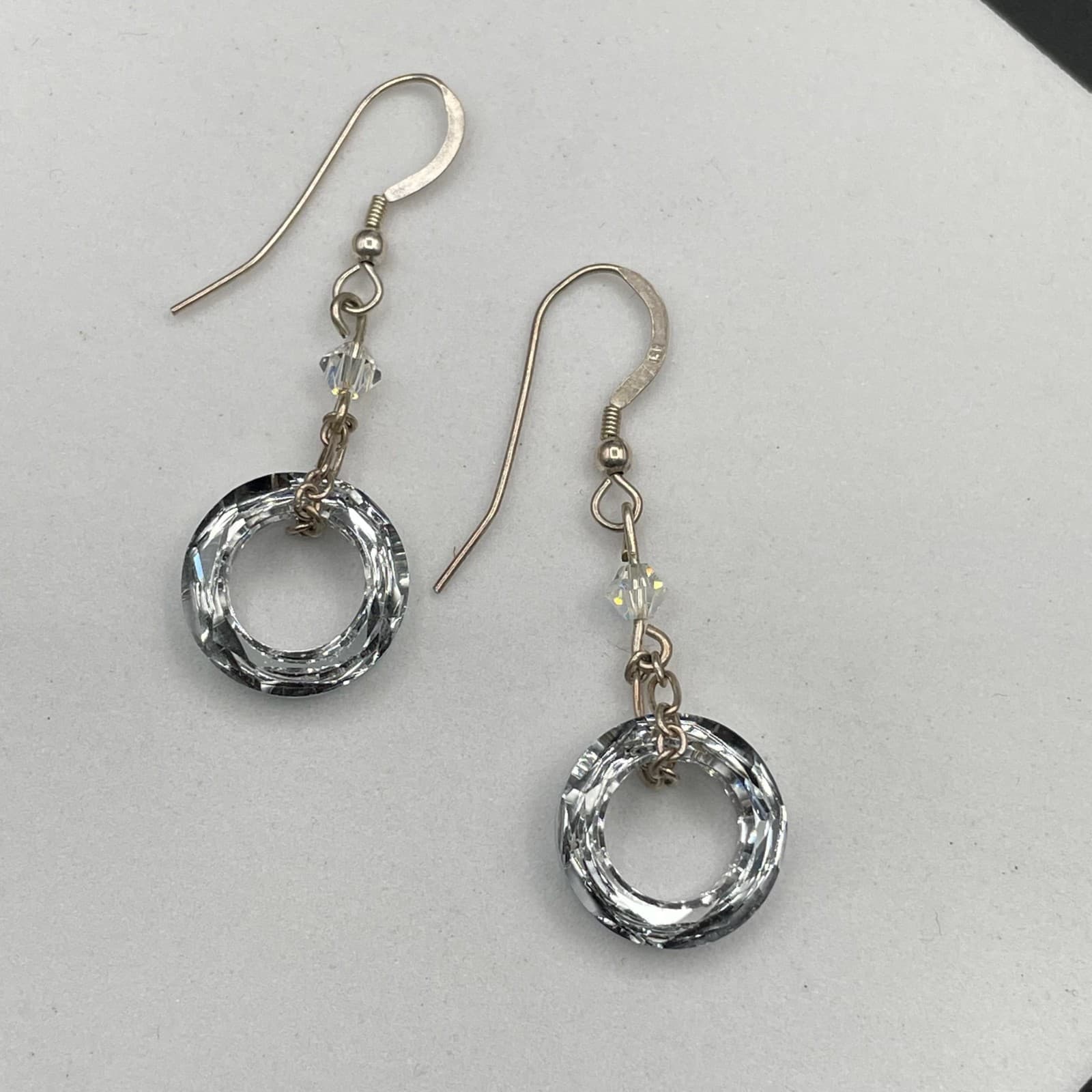 Contemporary 2000s Silver-Tone Austrian Crystal Drop Dangle French Hook Earrings - Thumbnail 4