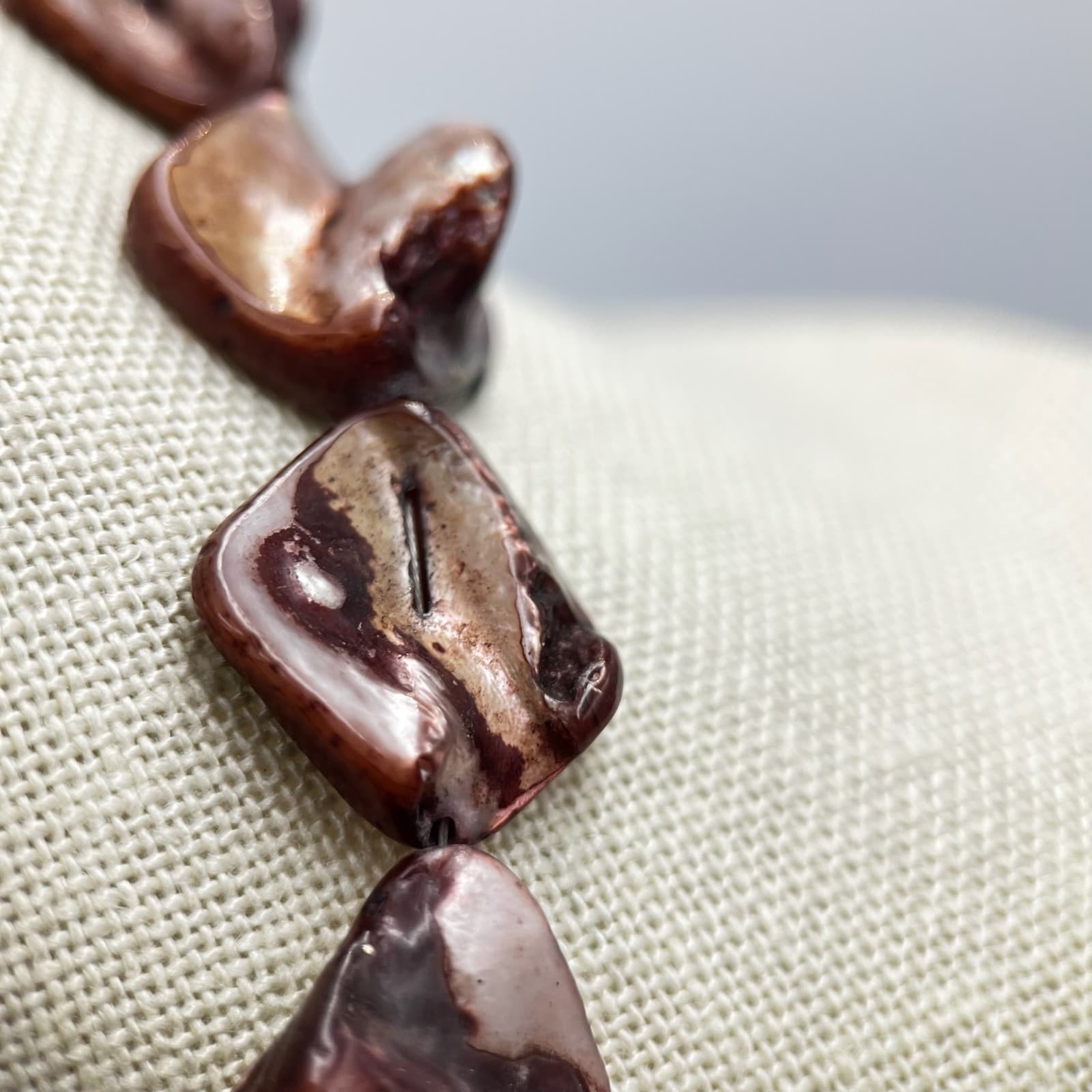 Vintage Iridescent Brown Shell Nugget Necklace Natural Organic Boho Style - Thumbnail 7