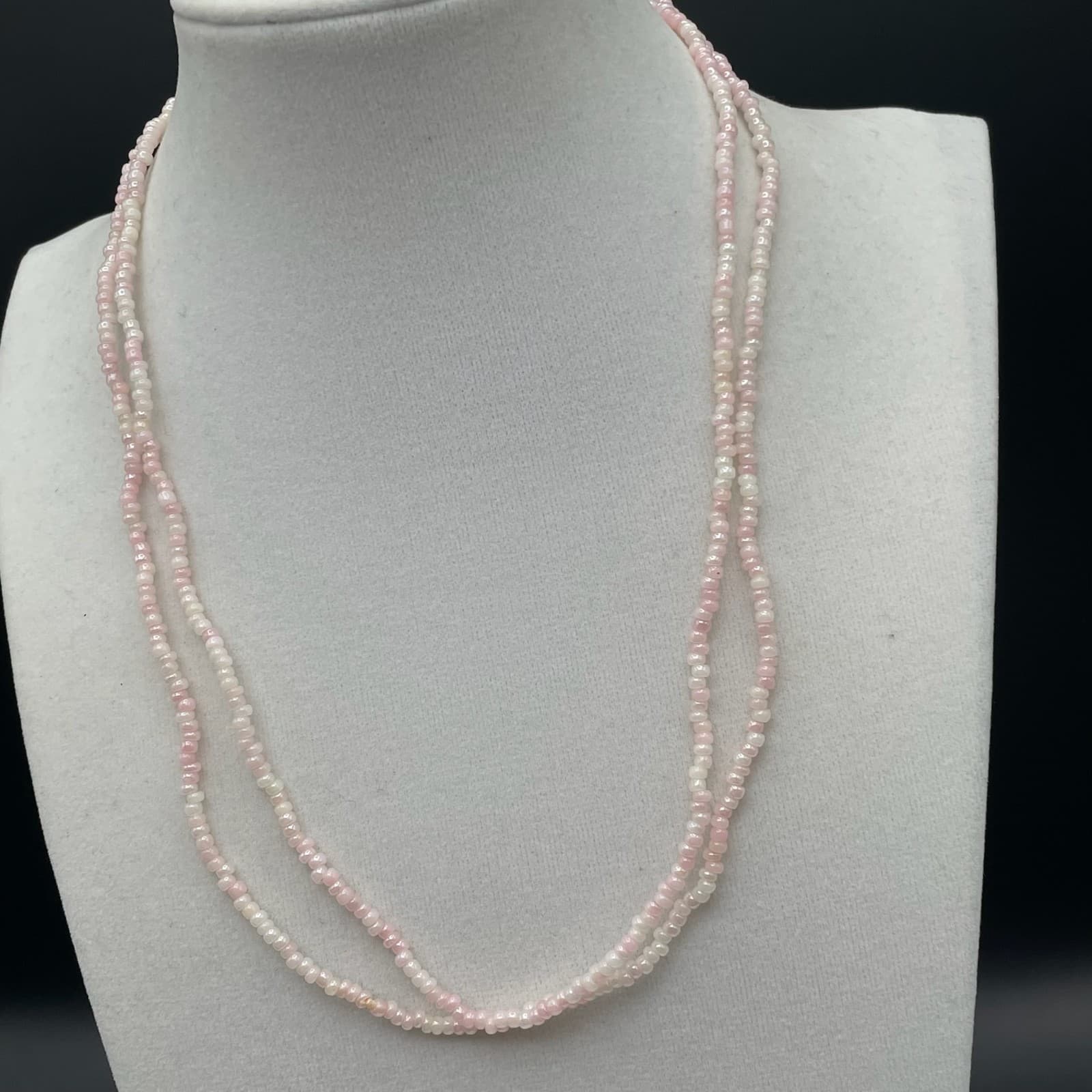 Vintage Pink Long Seed Bead Necklace Flapper Boho Layering Glass Excellent - Thumbnail 8