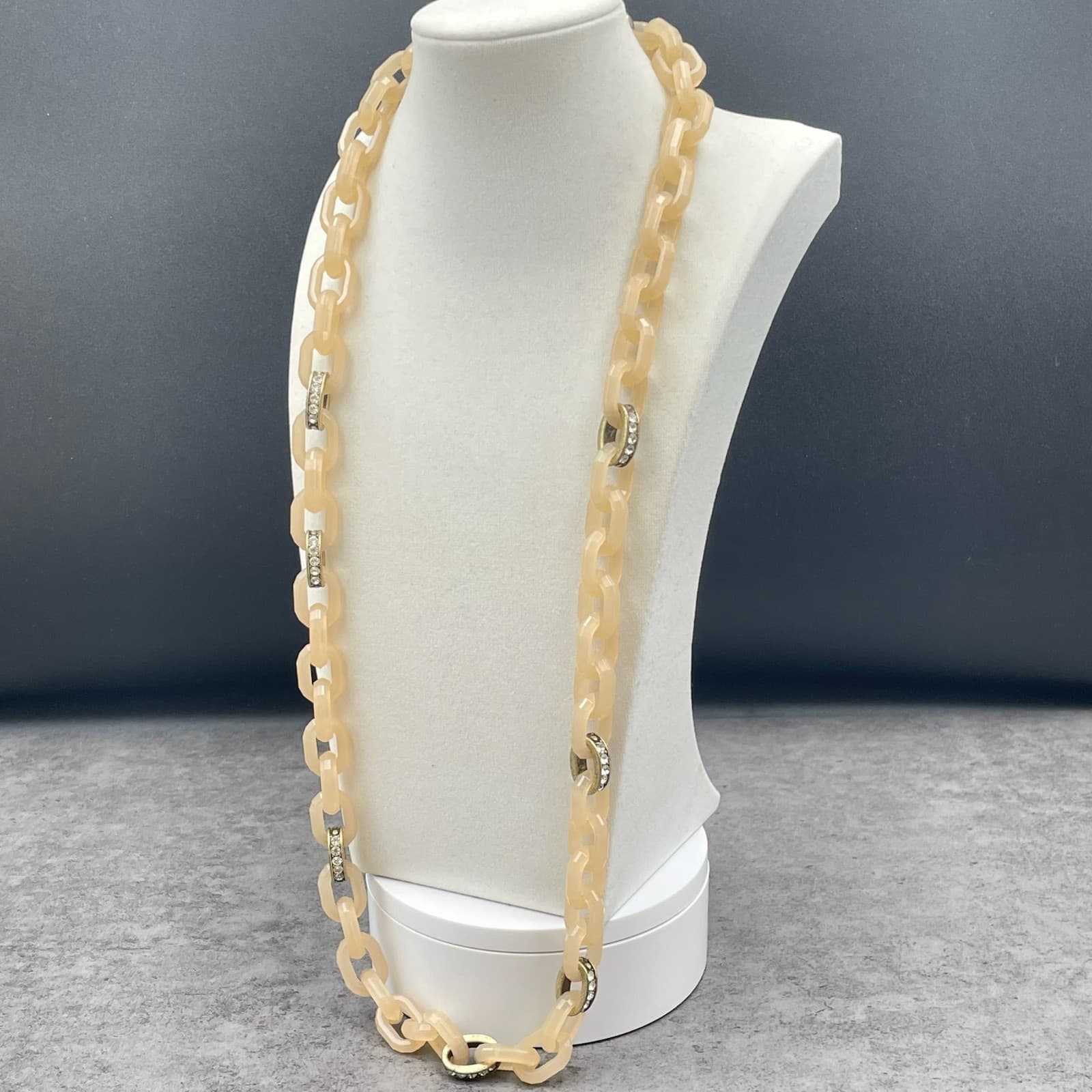 Nude Tone Rhinestone Embellished Faceted Resin Chunky Link Statement Necklace - Thumbnail 7