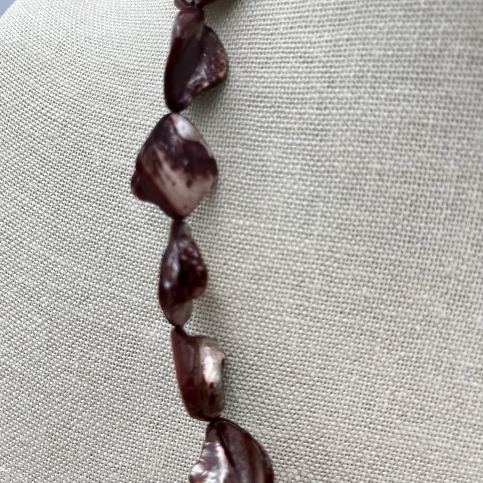 Vintage Iridescent Brown Shell Nugget Necklace Natural Organic Boho Style - Thumbnail 4