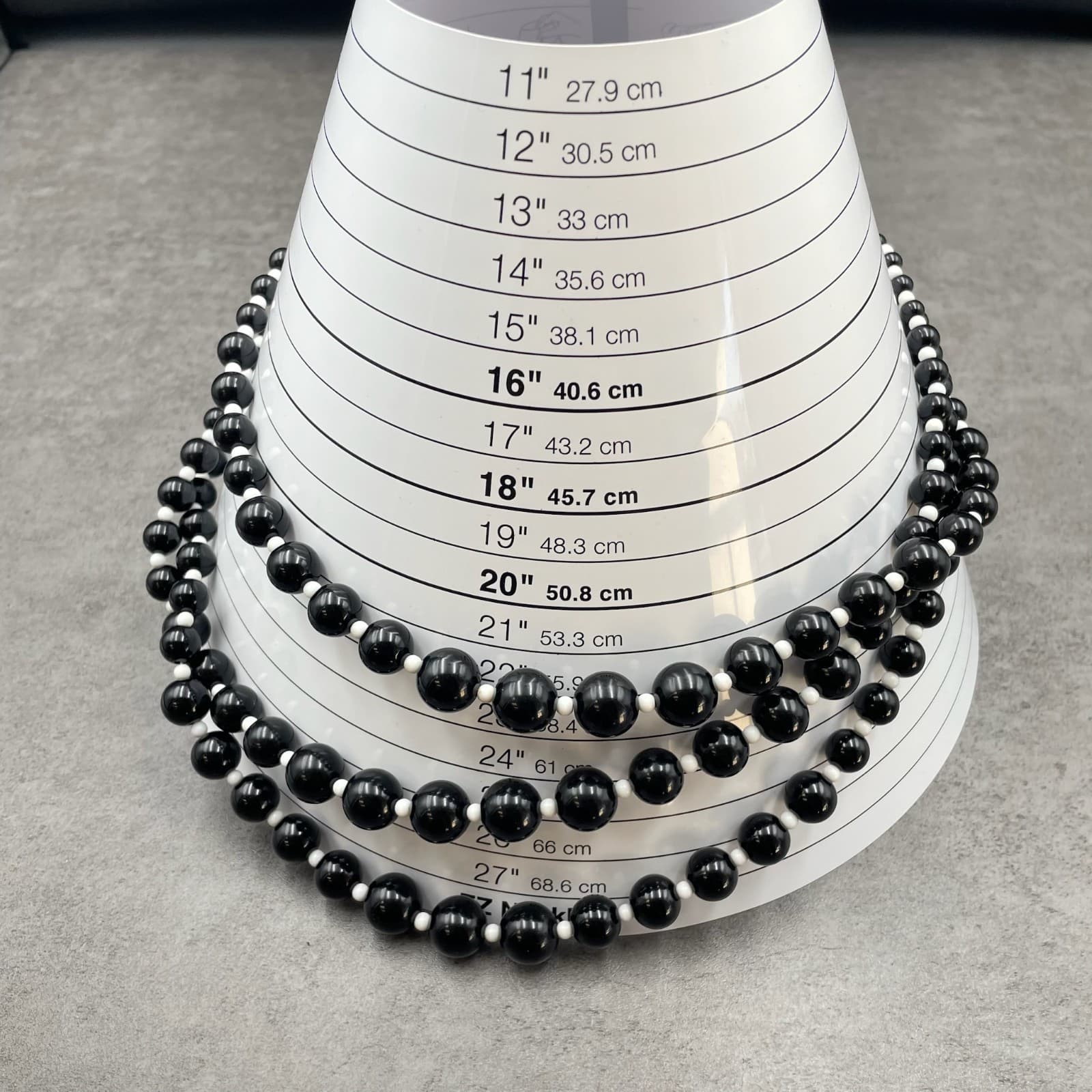 Classic Black White Adjustable Triple-Stranded Beaded Statement Lobster Necklace - Thumbnail 8