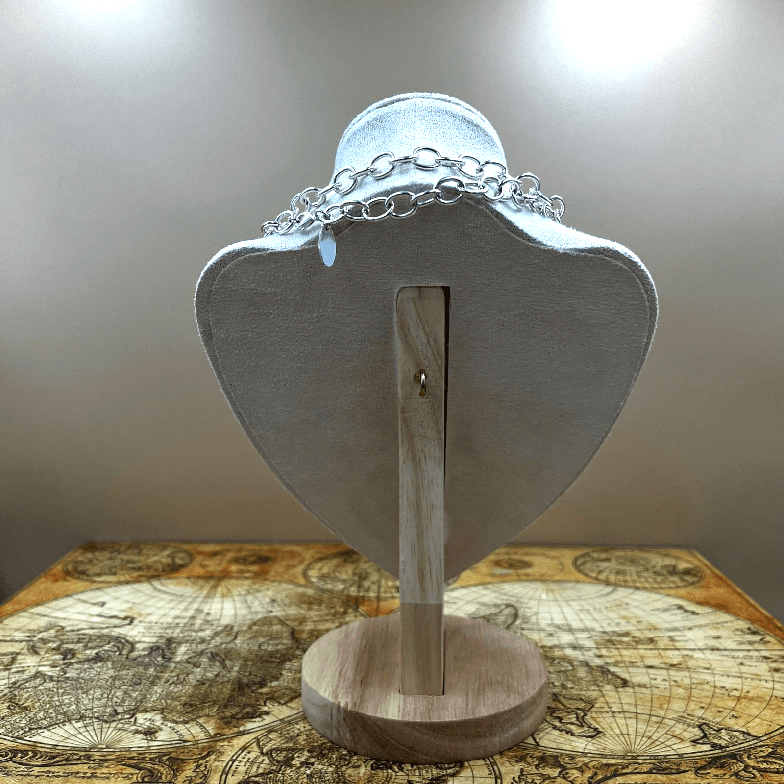 Vintage Silver Tone Necklace Black Stone Pendant Two Strand Statement Jewelry - Thumbnail 6