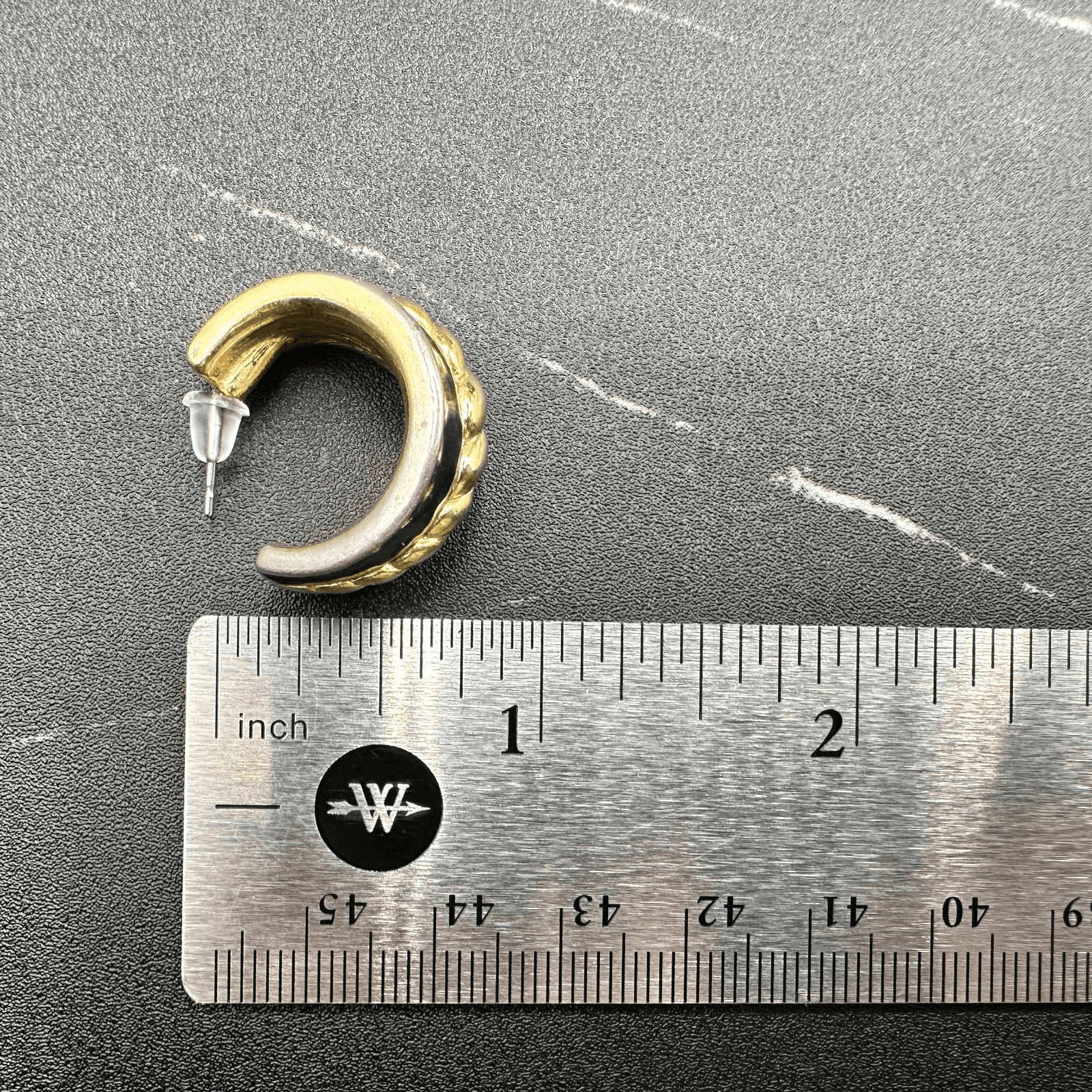 Vintage 90s Black Enamel Gold Tone Chunky Hoop Earrings Braided Rope Mesh - Thumbnail 6