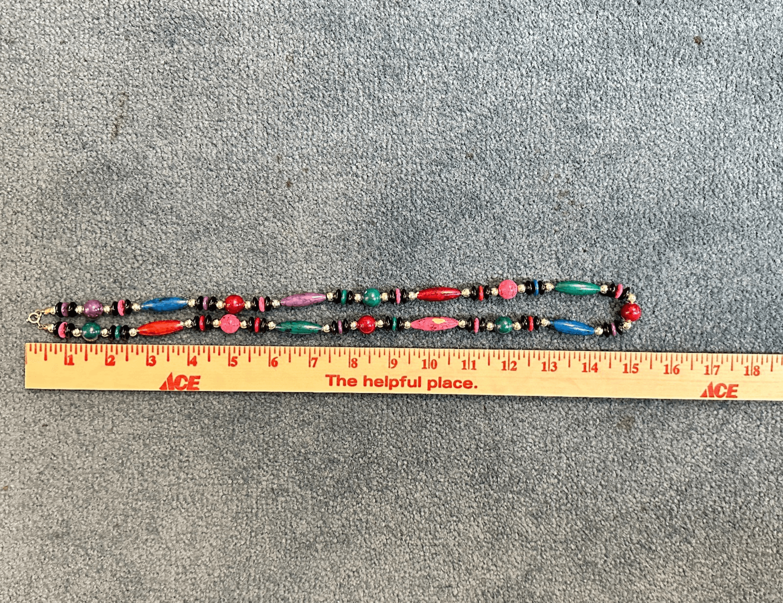 Vintage Multi-Color Statement Necklace Bead Gold Tone 80s Style Chunky 15 in - Thumbnail 2