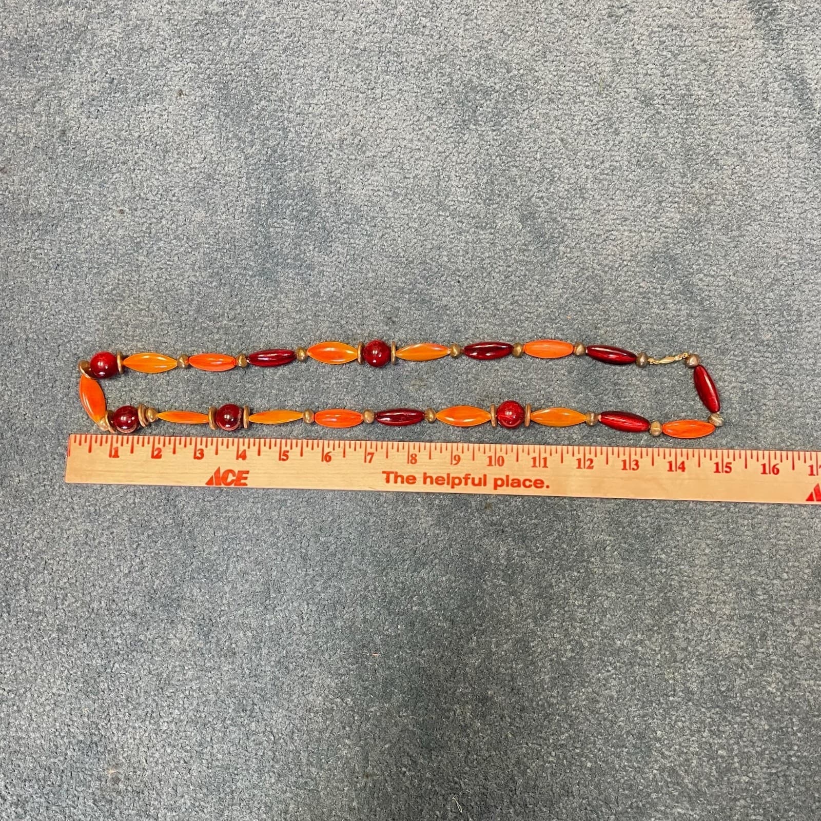 Vintage Orange & Burgundy Beaded Necklace Gold Tone Autumn Boho Style - Thumbnail 10