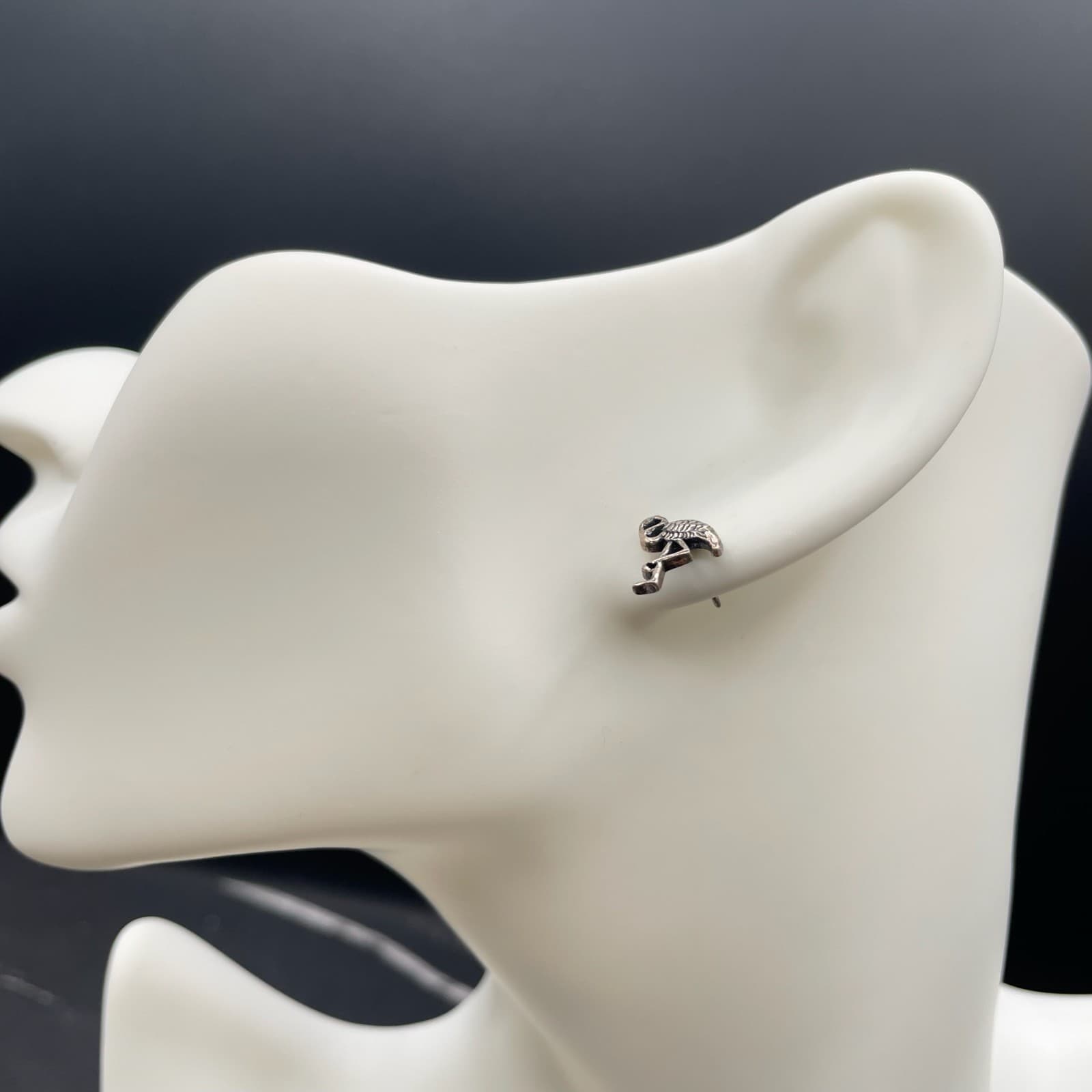 Vintage Silver-Tone Classic Fashion Textured Flamingo Butterfly Back Earrings - Thumbnail 9