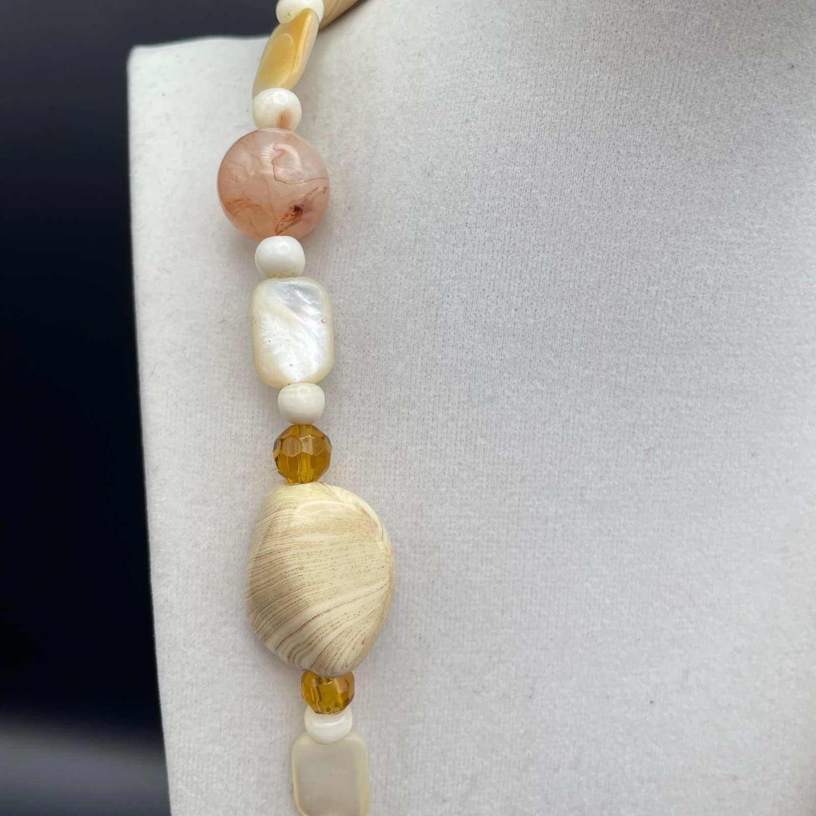 Vintage Statement Wood and Shell Beaded Necklace Accents Bohol Style Jewelry - Thumbnail 3