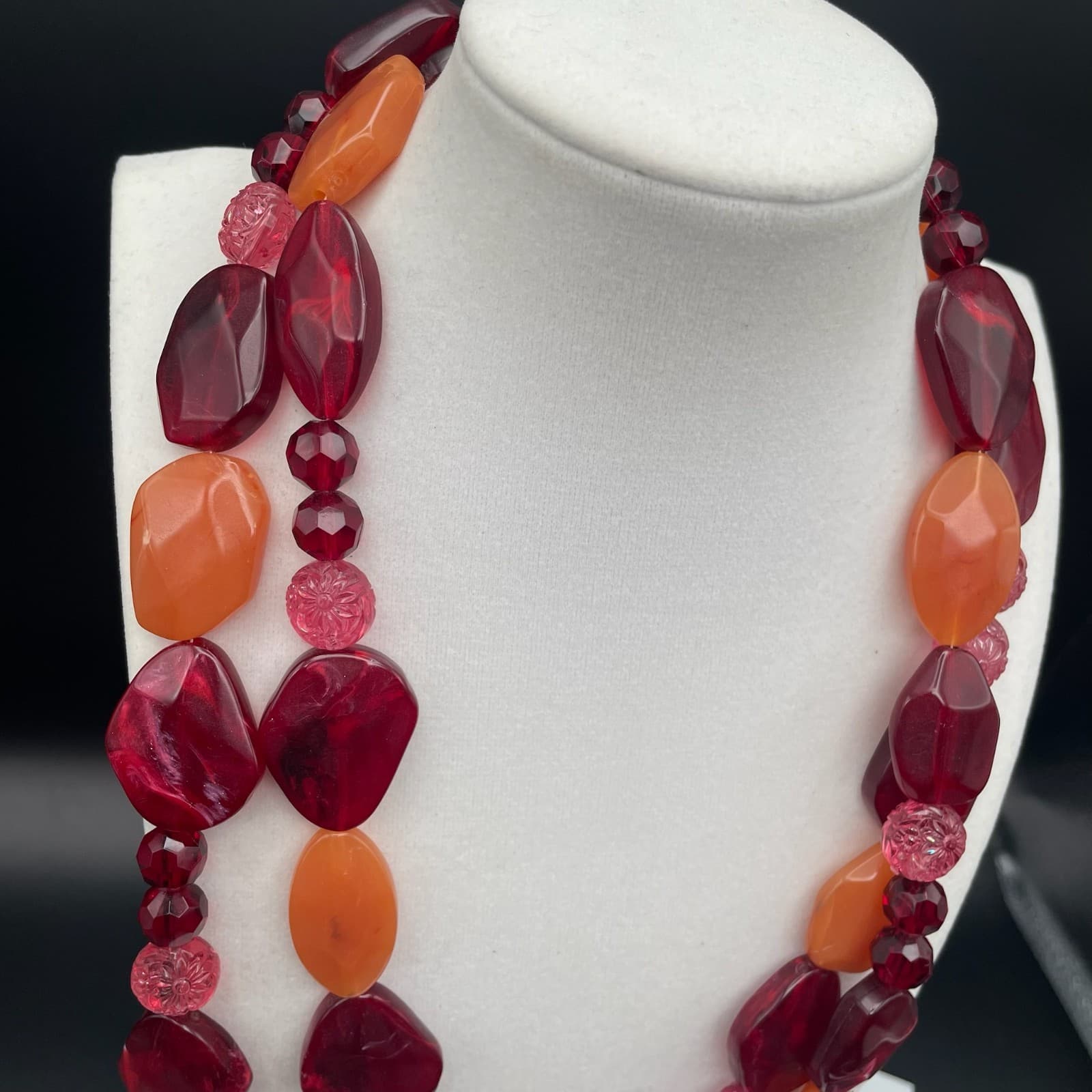 Vintage Chunky Statement Necklace Acrylic Resin Bib Beaded Fashion Jewelry - Thumbnail 3