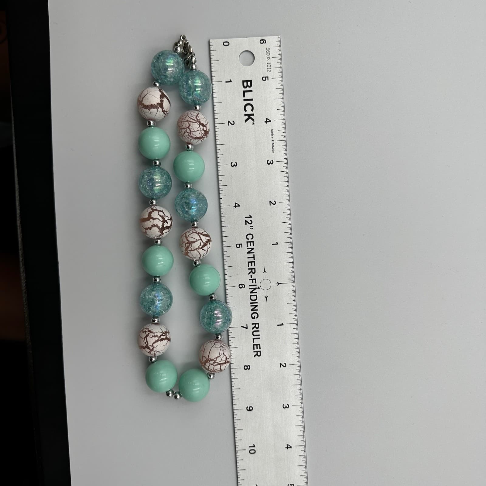 Chunky Mint Green Crackle Glass Bead Boho Statement Necklace Artisan Style - Thumbnail 6