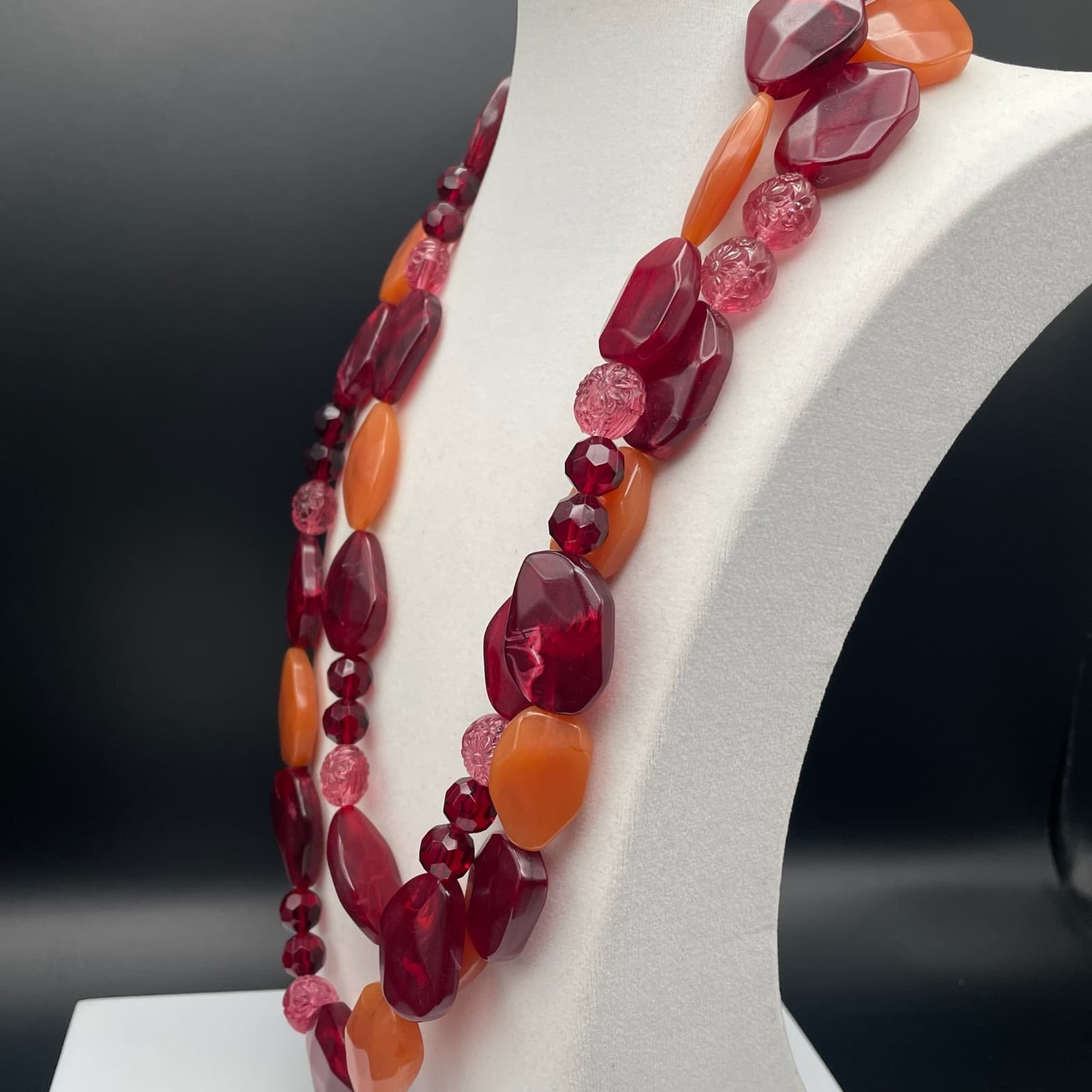 Vintage Chunky Statement Necklace Acrylic Resin Bib Beaded Fashion Jewelry - Thumbnail 6