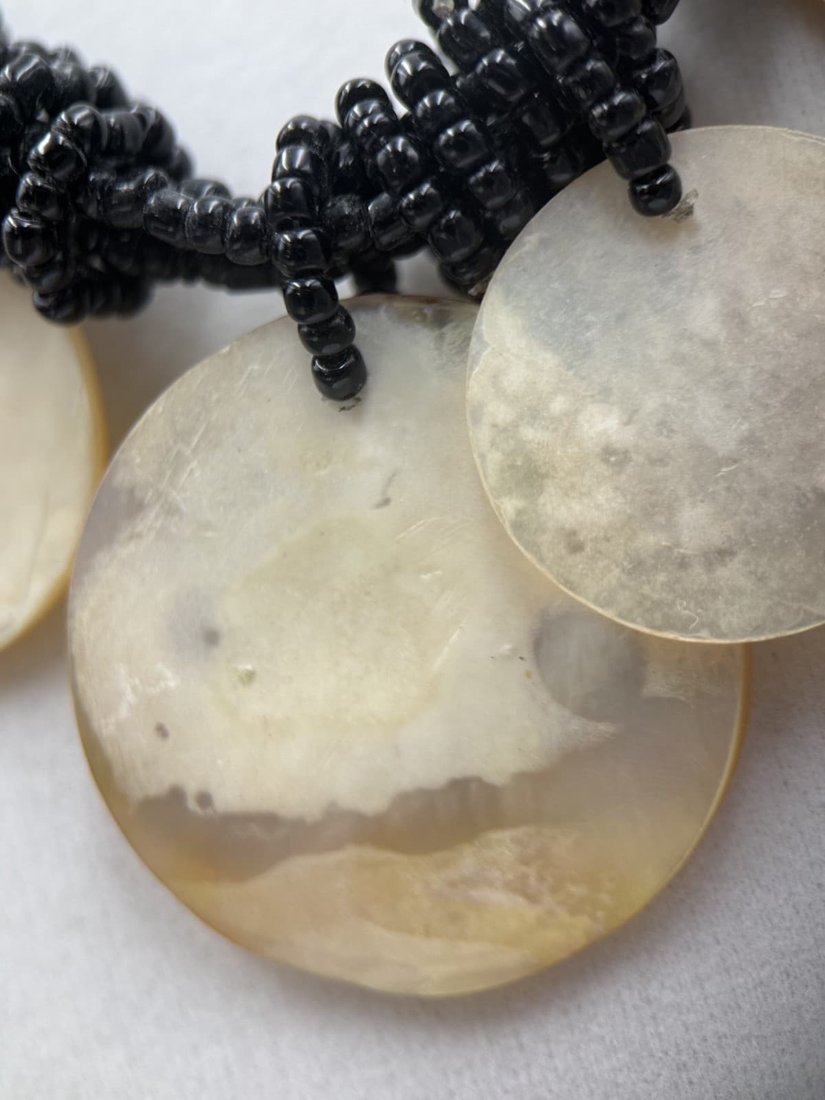 Vintage Black Seed Bead Necklace w/ Shell Disc Bib Boho Statement - Thumbnail 10