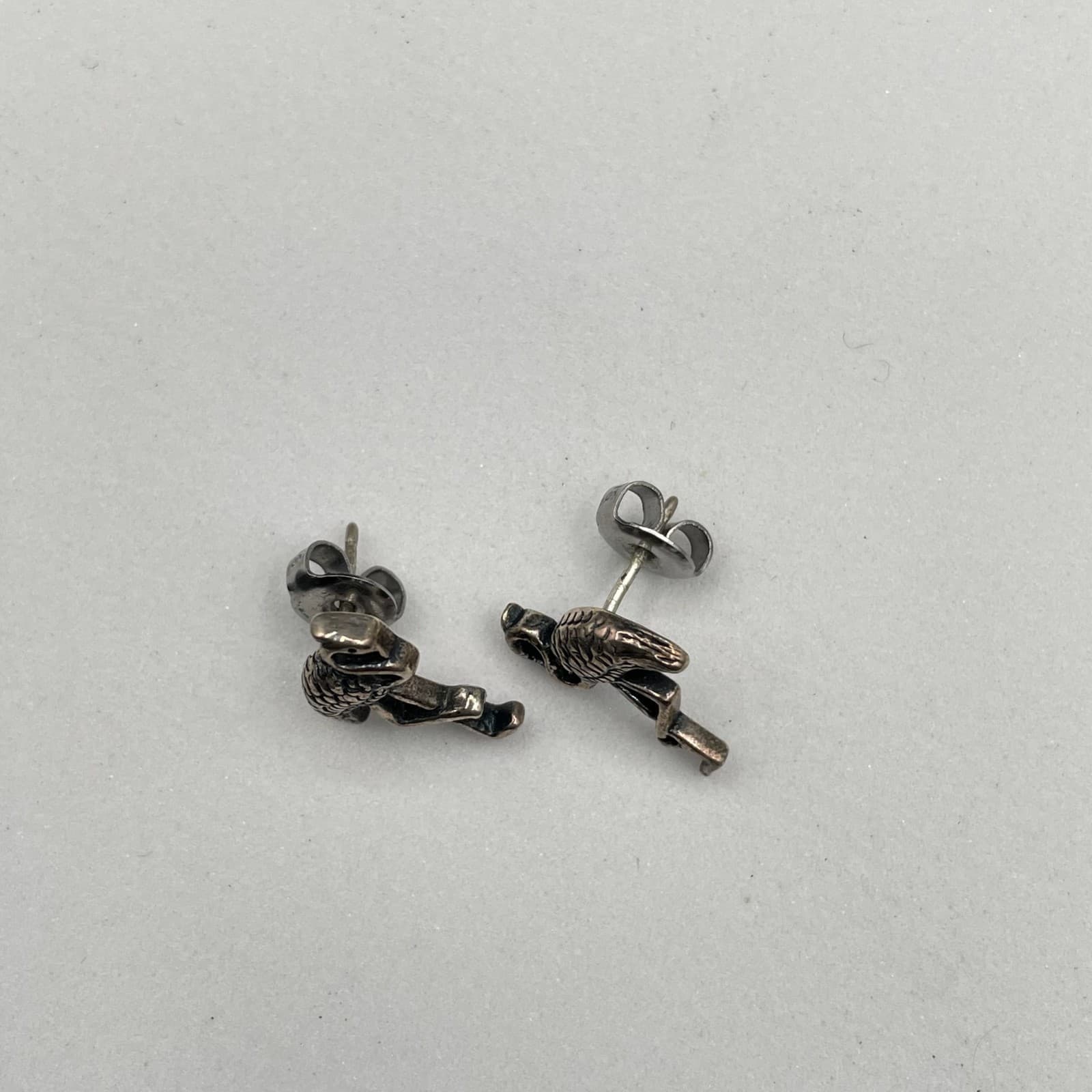 Vintage Silver-Tone Classic Fashion Textured Flamingo Butterfly Back Earrings - Thumbnail 5