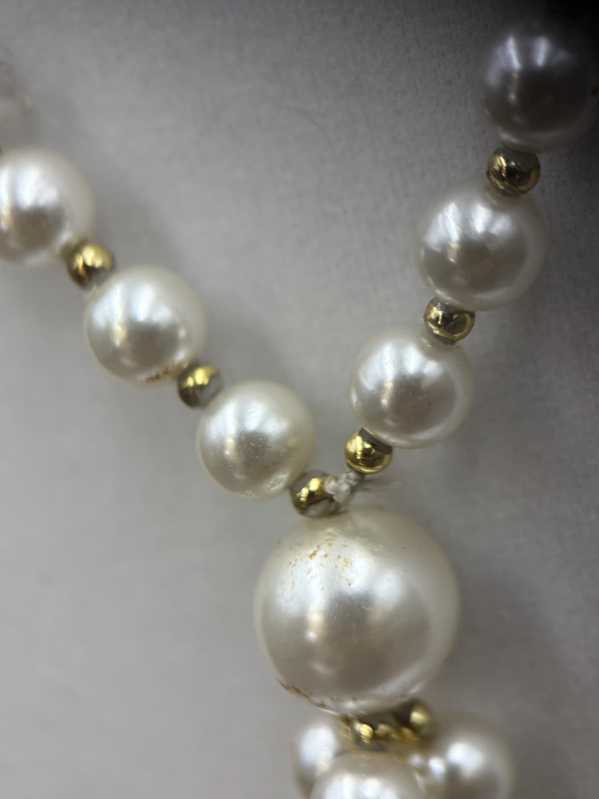 Vintage Cream Faux Pearl Tassel Necklace Textured Bead Statement - Thumbnail 10