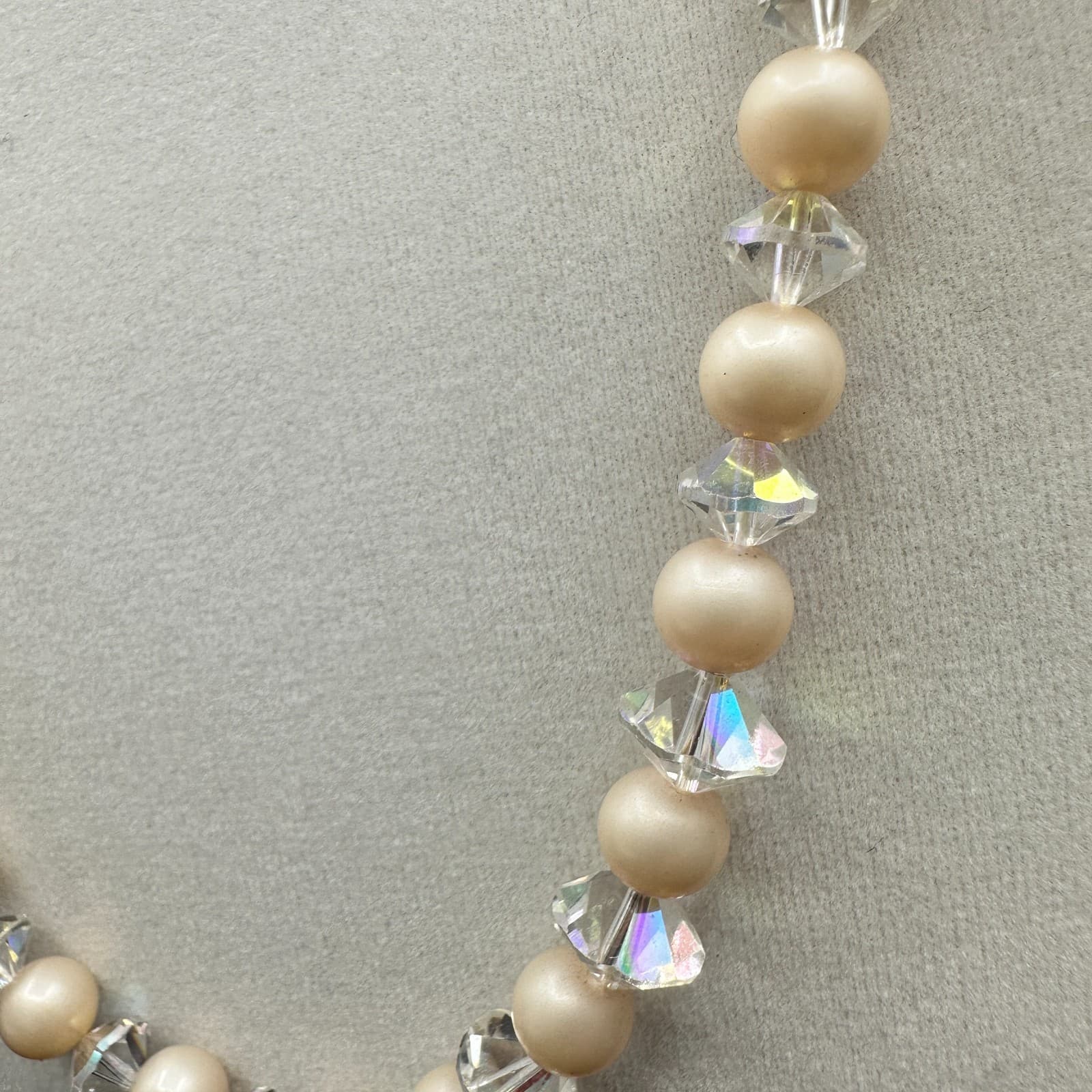 Vintage Cream Peach Faux Pearl Clear Crystal Choker Necklace 21" Classic Glam - Thumbnail 5