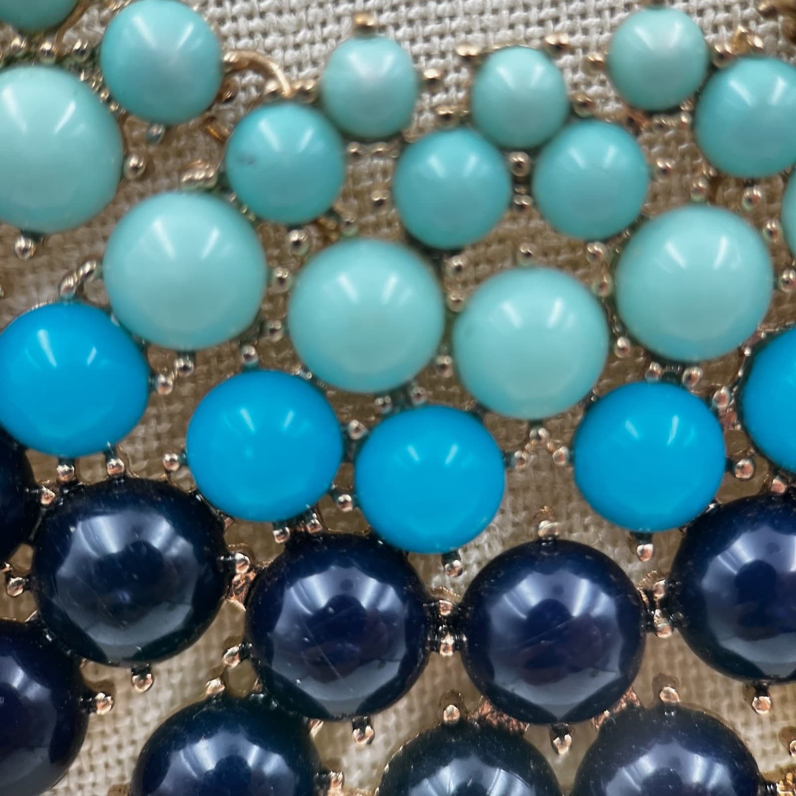 Vintage Turquoise Navy Beaded Bib Statement Necklace Gold Tone Chunky Collar Y2K - Thumbnail 13