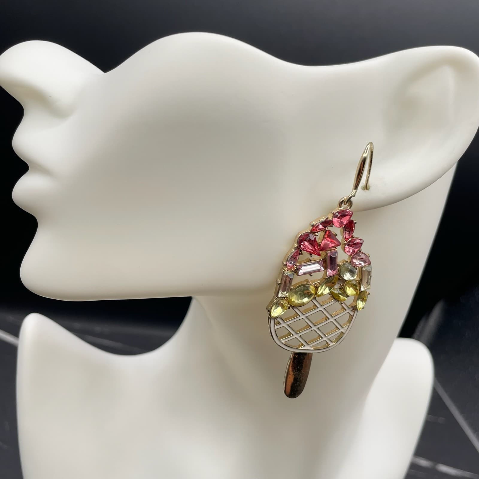 Classic Gold-Tone Faceted Glass Beads Ice Cream Bar Dangle Drop Hook Earrings - Thumbnail 11