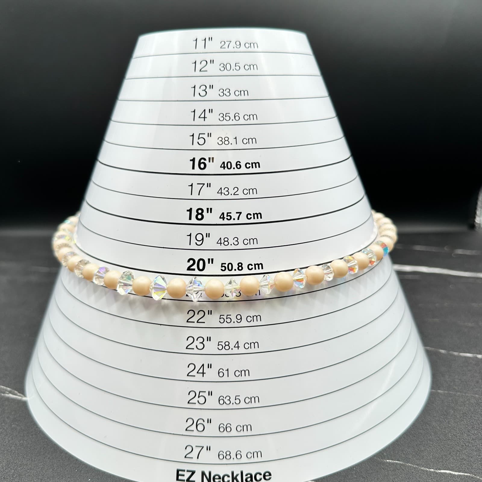 Vintage Cream Peach Faux Pearl Clear Crystal Choker Necklace 21" Classic Glam - Thumbnail 7