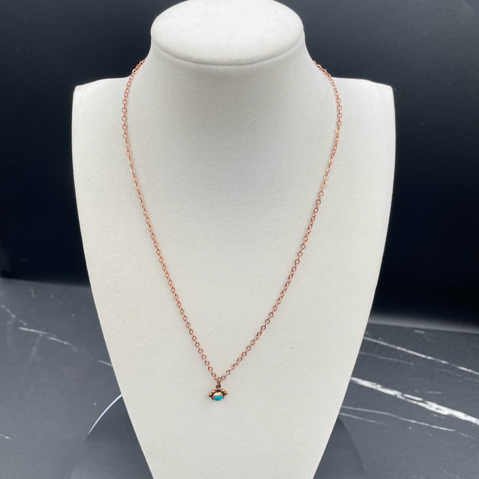 Contemporary Bronze-Tone Classic Round Link Prong Turquoise Pendant Necklace - Image 1