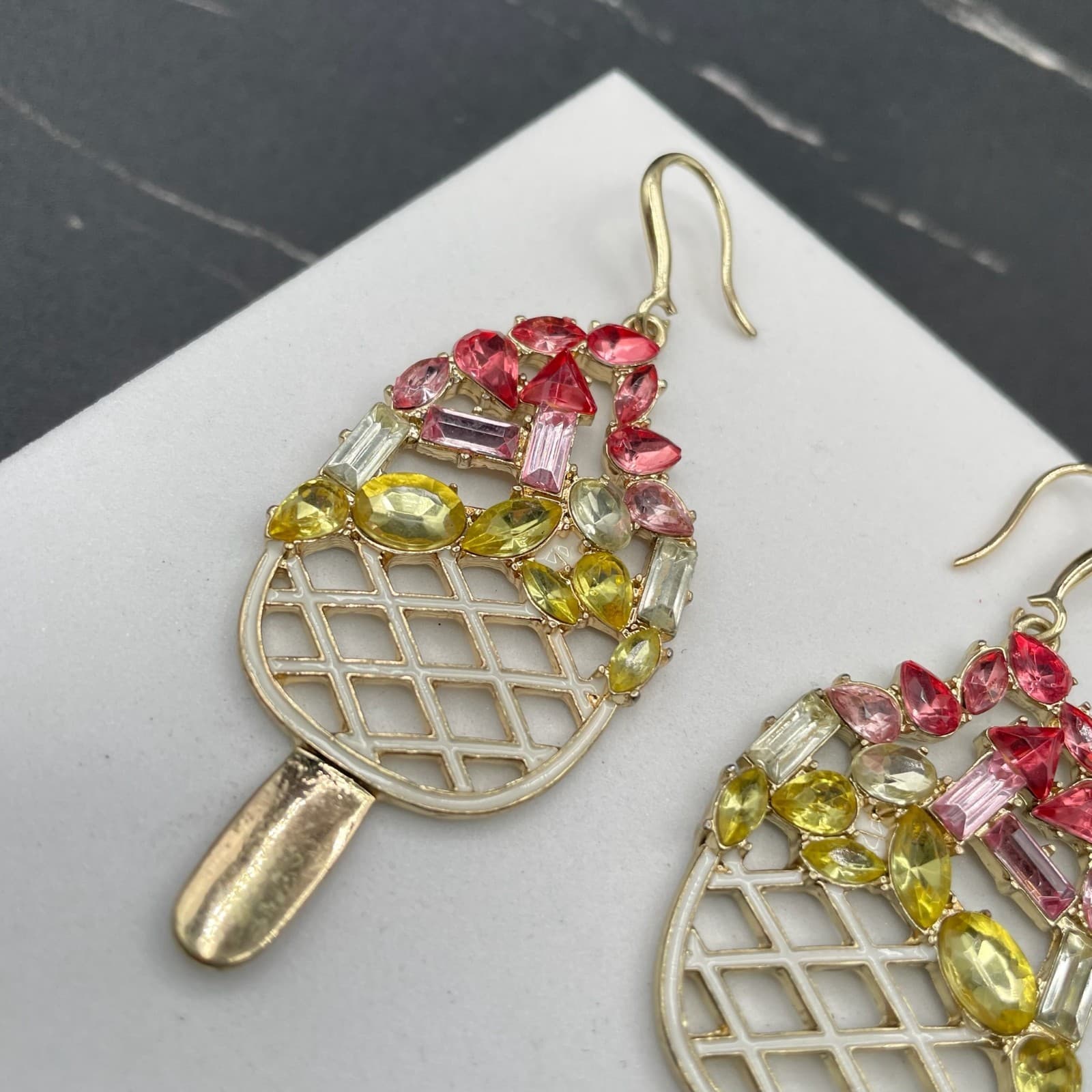 Classic Gold-Tone Faceted Glass Beads Ice Cream Bar Dangle Drop Hook Earrings - Thumbnail 8