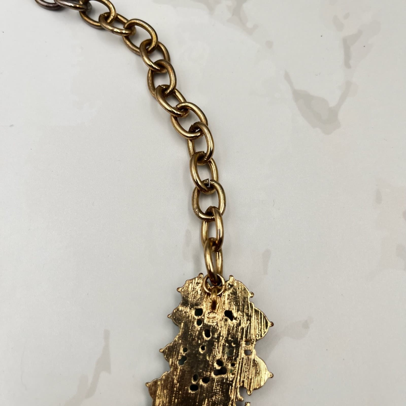 Vintage Turquoise Navy Beaded Bib Statement Necklace Gold Tone Chunky Collar Y2K - Thumbnail 16