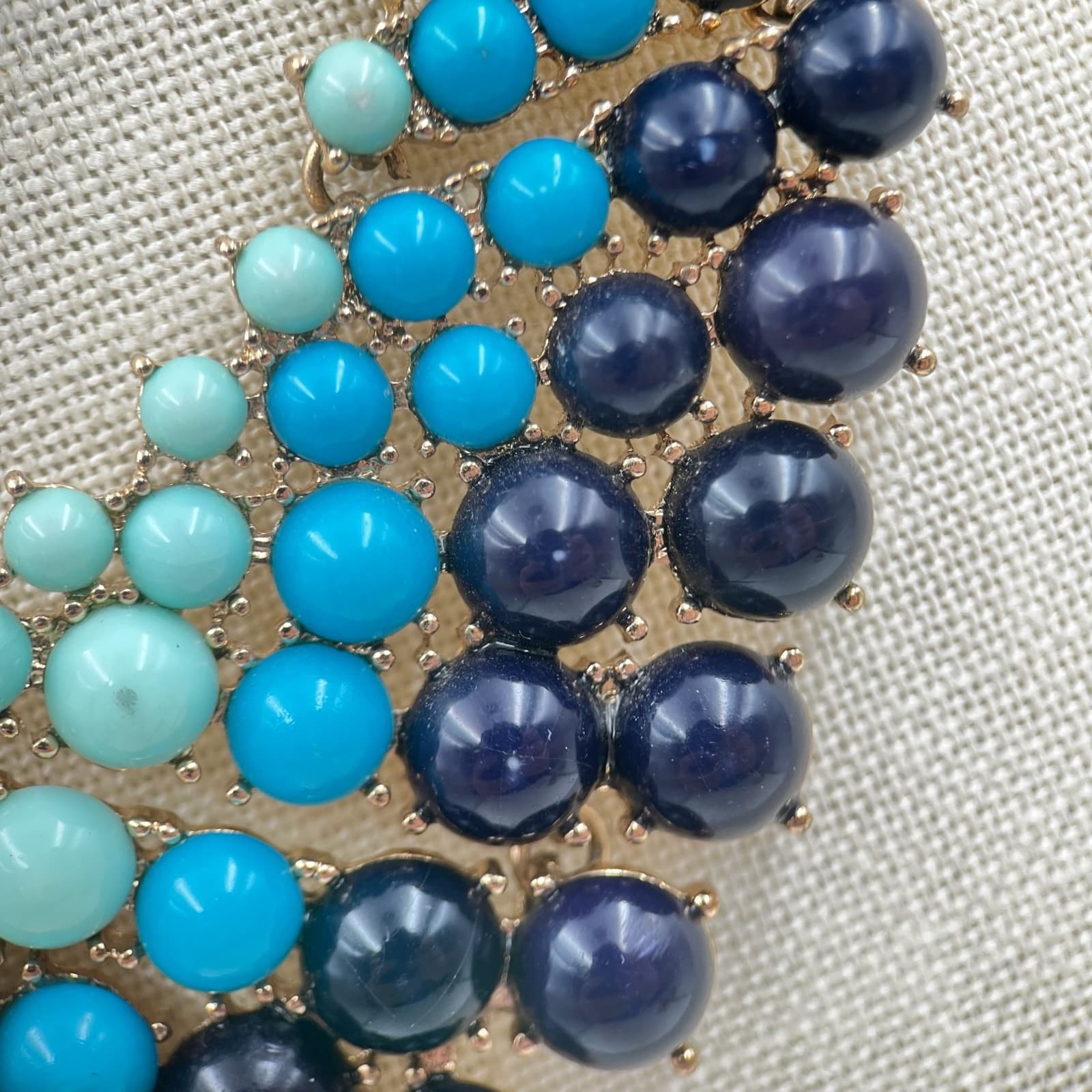 Vintage Turquoise Navy Beaded Bib Statement Necklace Gold Tone Chunky Collar Y2K - Thumbnail 9