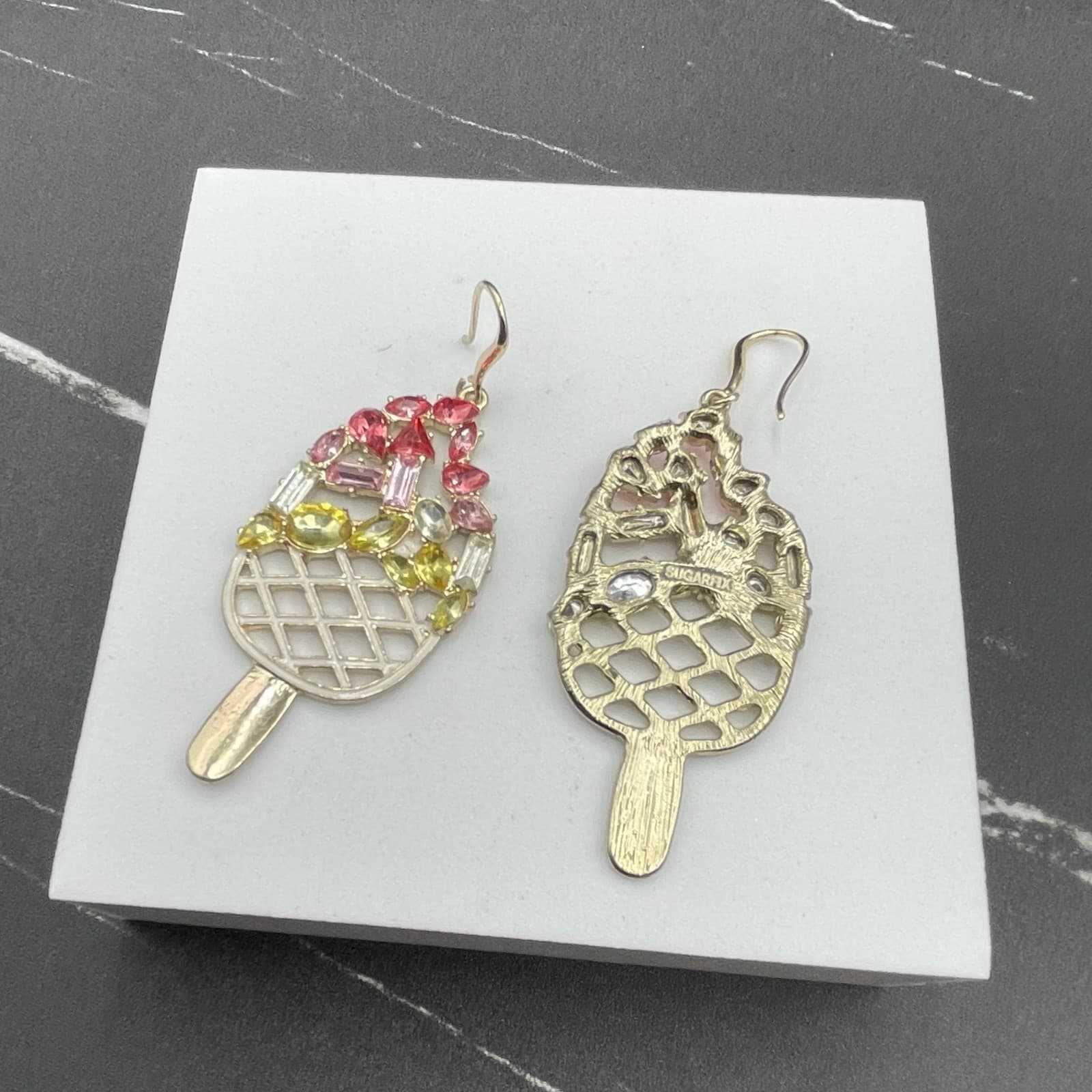 Classic Gold-Tone Faceted Glass Beads Ice Cream Bar Dangle Drop Hook Earrings - Thumbnail 3